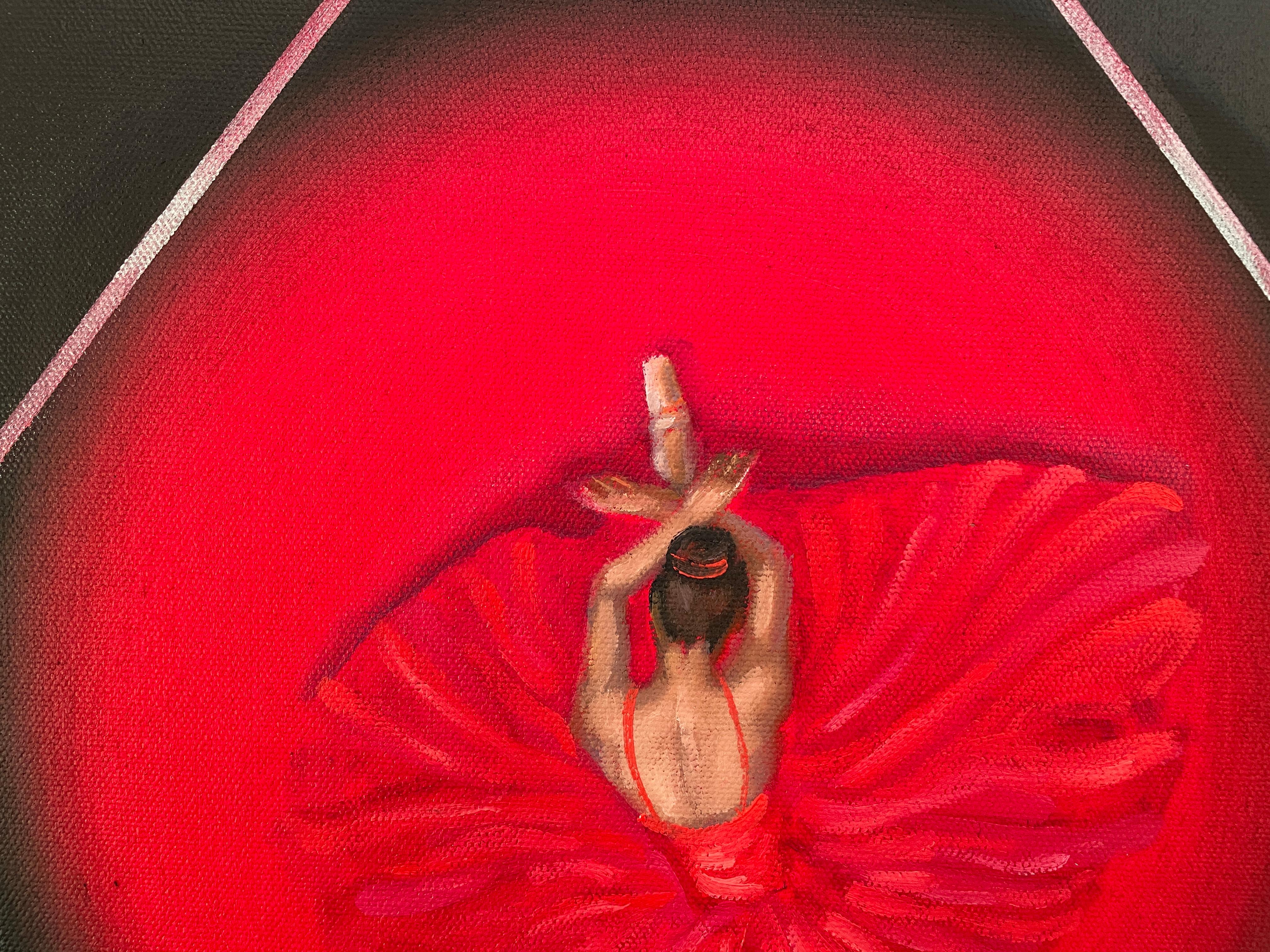 'Bailarina Roja' - Pequeña Bailarina de Ballet Figurativa - Pintura al Óleo Contemporánea - Painting de Avelino Sanher