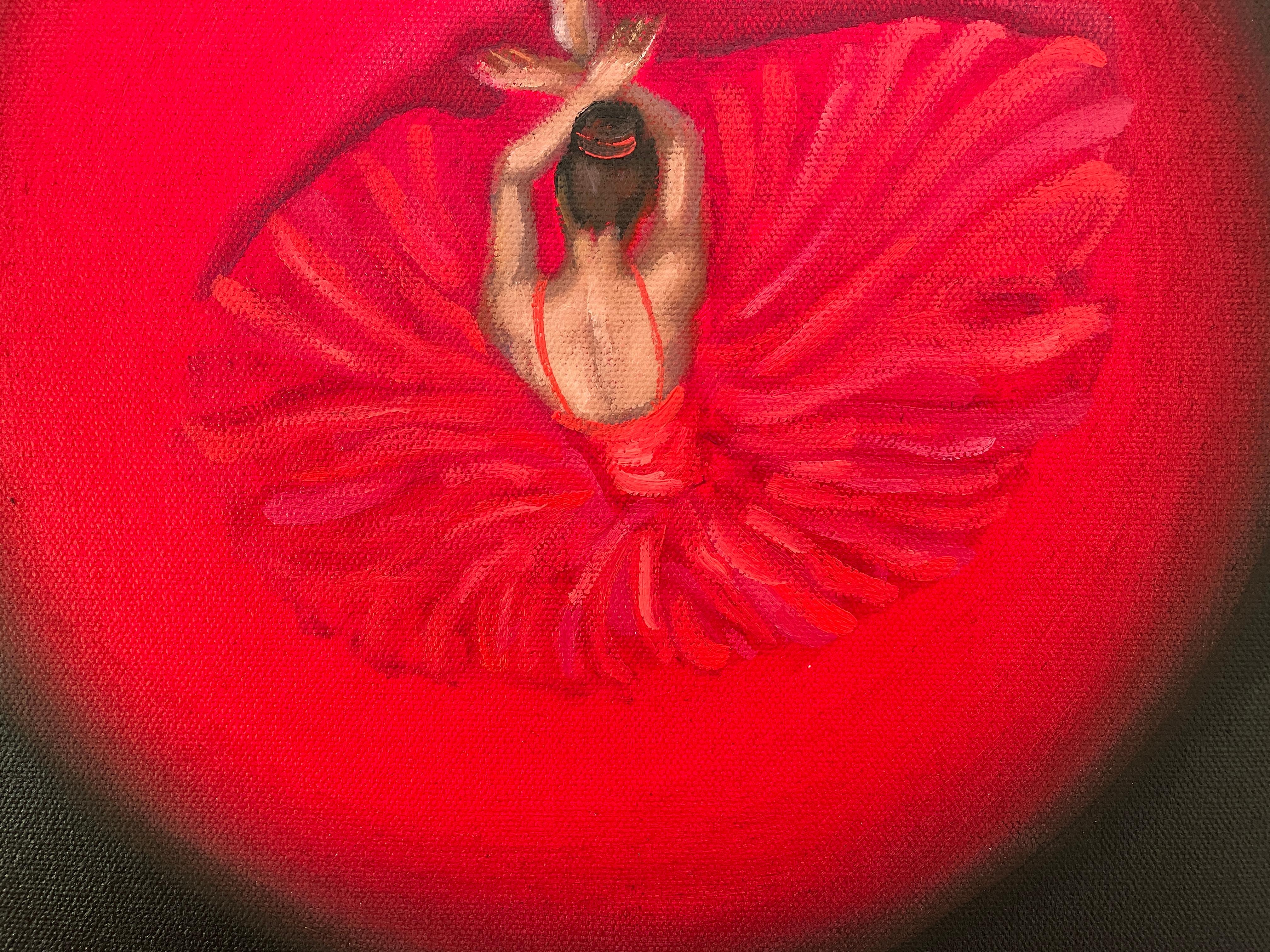 'Red Ballerina' - Small Figurative Ballet Dancer - Contemporary Oil Painting For Sale 1