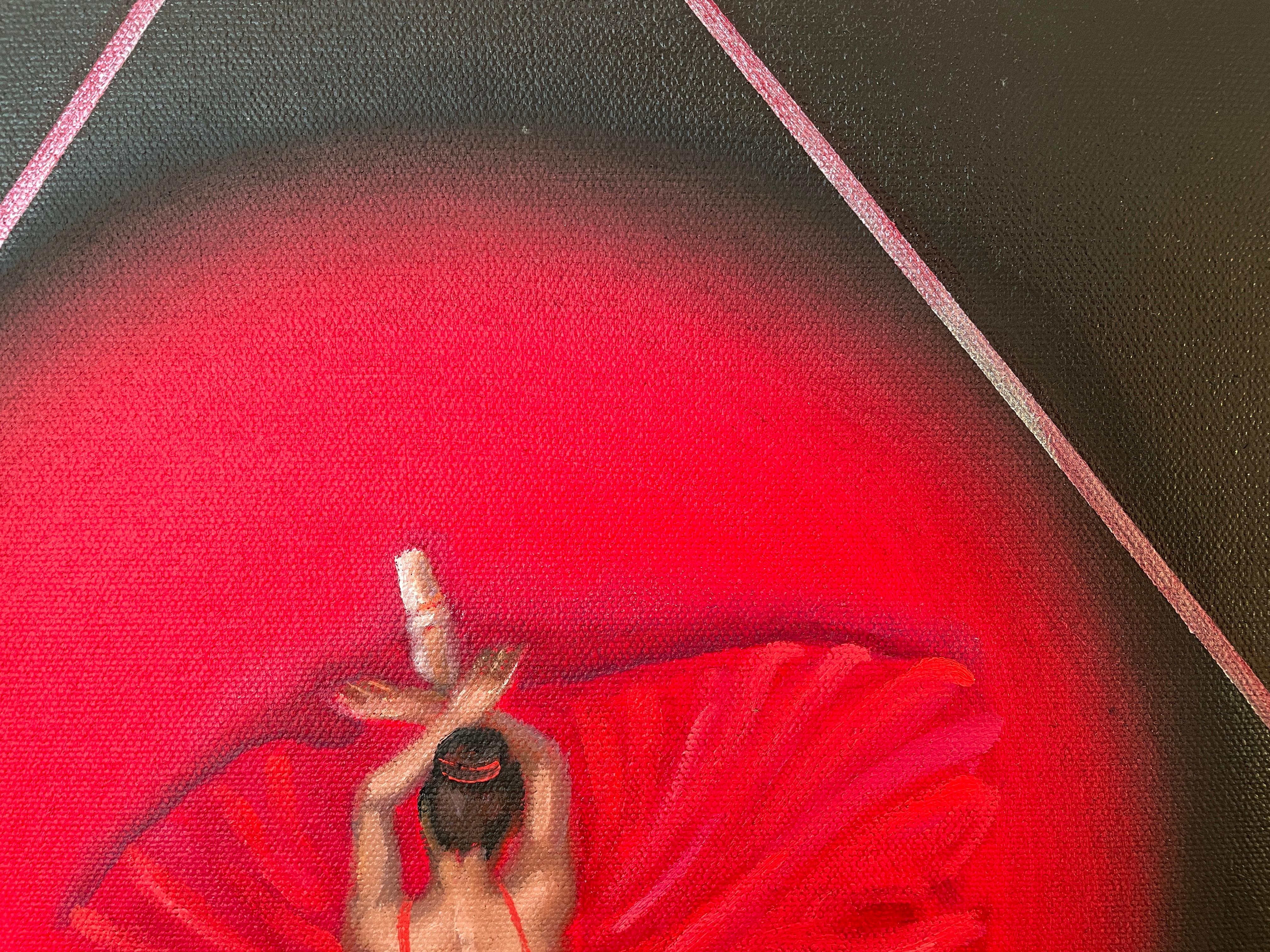 'Red Ballerina' - Small Figurative Ballet Dancer - Contemporary Oil Painting For Sale 2