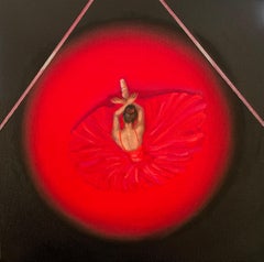 Rote Ballerina" - Kleine figurative Balletttänzerin - Zeitgenössisches Ölgemälde