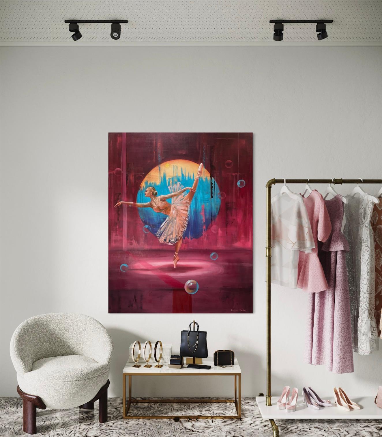 'Rifletorre' - Ballerina vivace e vibrante - Astratto figurativo contemporaneo - Painting di Avelino Sanher