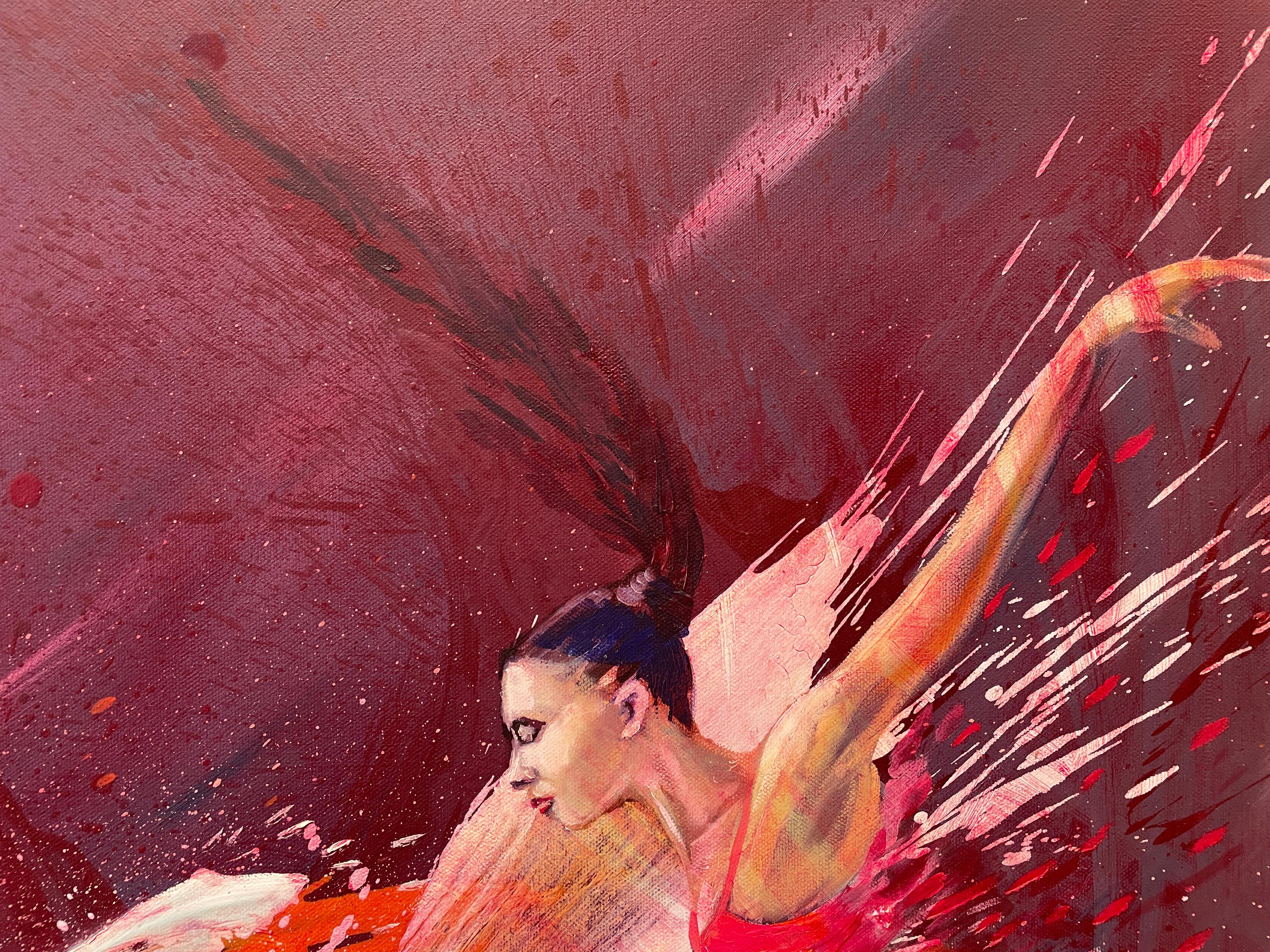 'The Ballerina' - Red & White Contemporary Figurative Abstract by Avelino For Sale 1
