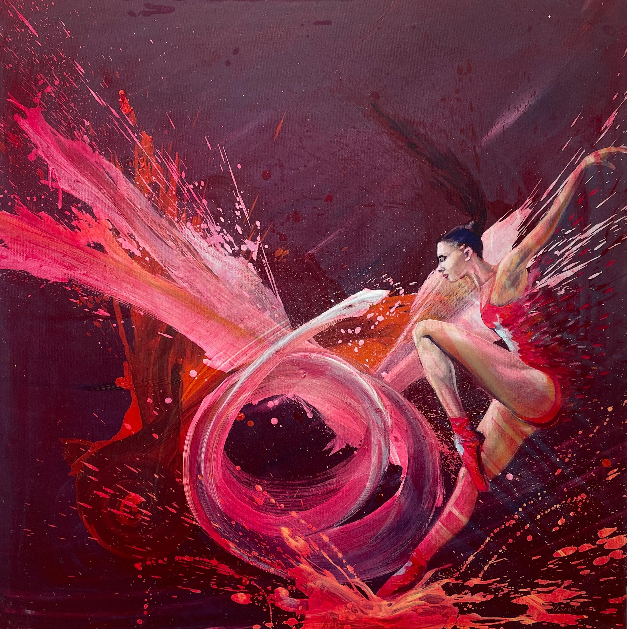 Avelino Sanher Figurative Painting - 'The Ballerina' - Red & White Contemporary Figurative Abstract by Avelino