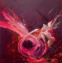 The Ballerina" - Rot-weiße Contemporary Figurative Abstrakte von Avelino