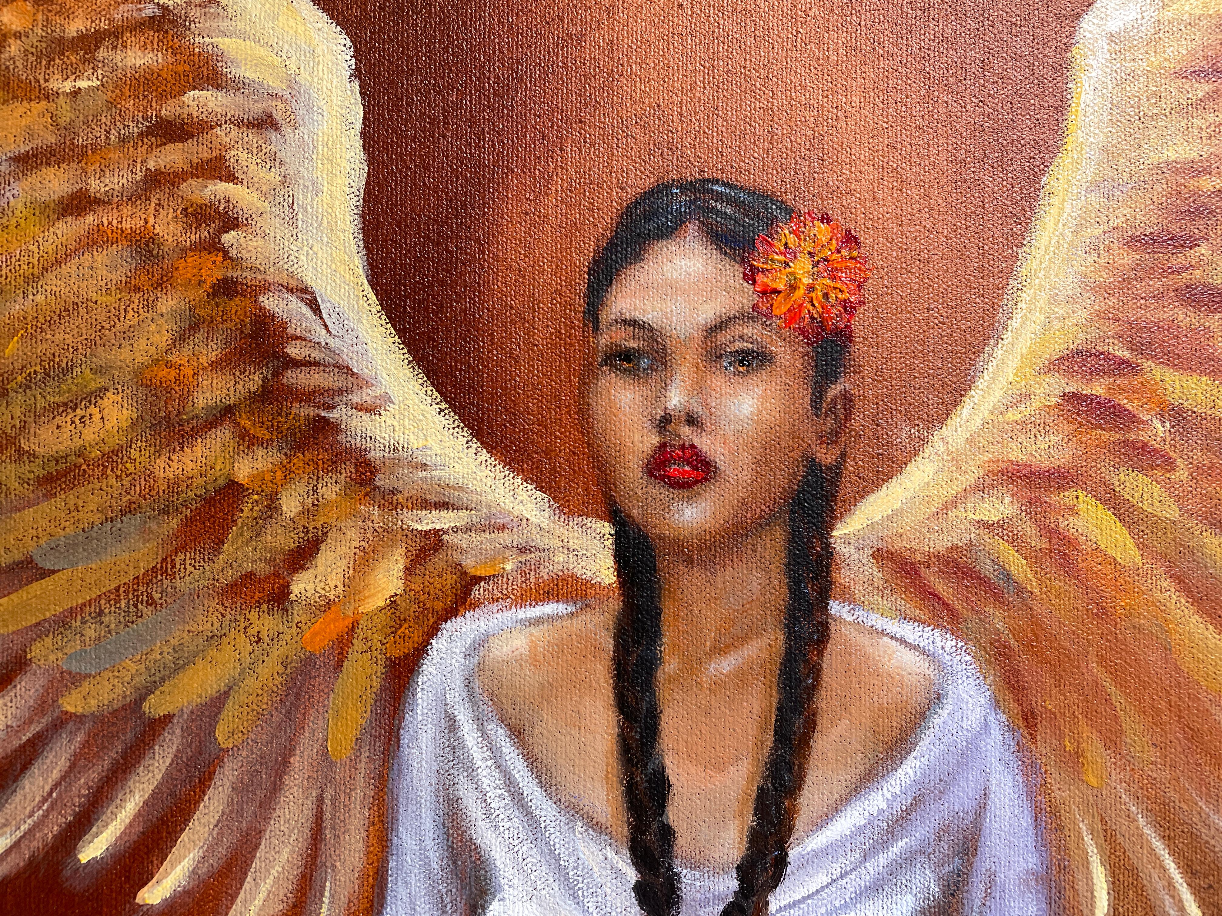 „The Descent“ – Fallen Angel Series – Moderne junge Frau, figuratives Ölgemälde, Ölgemälde  (Zeitgenössisch), Painting, von Avelino Sanher