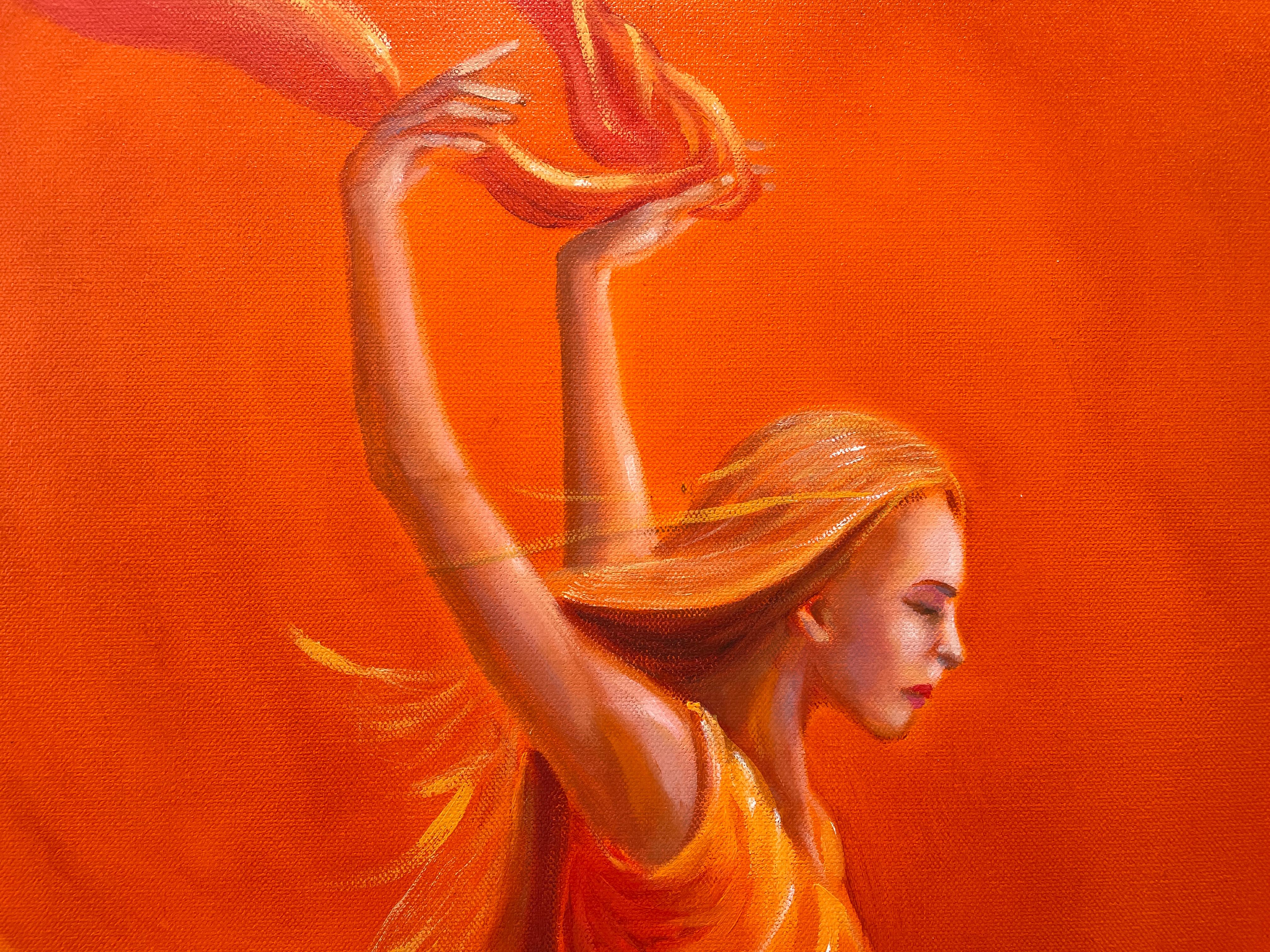 'Vivacita' - Ballerina in Orange - The Ballet Series - Figurative Oil Painting For Sale 1