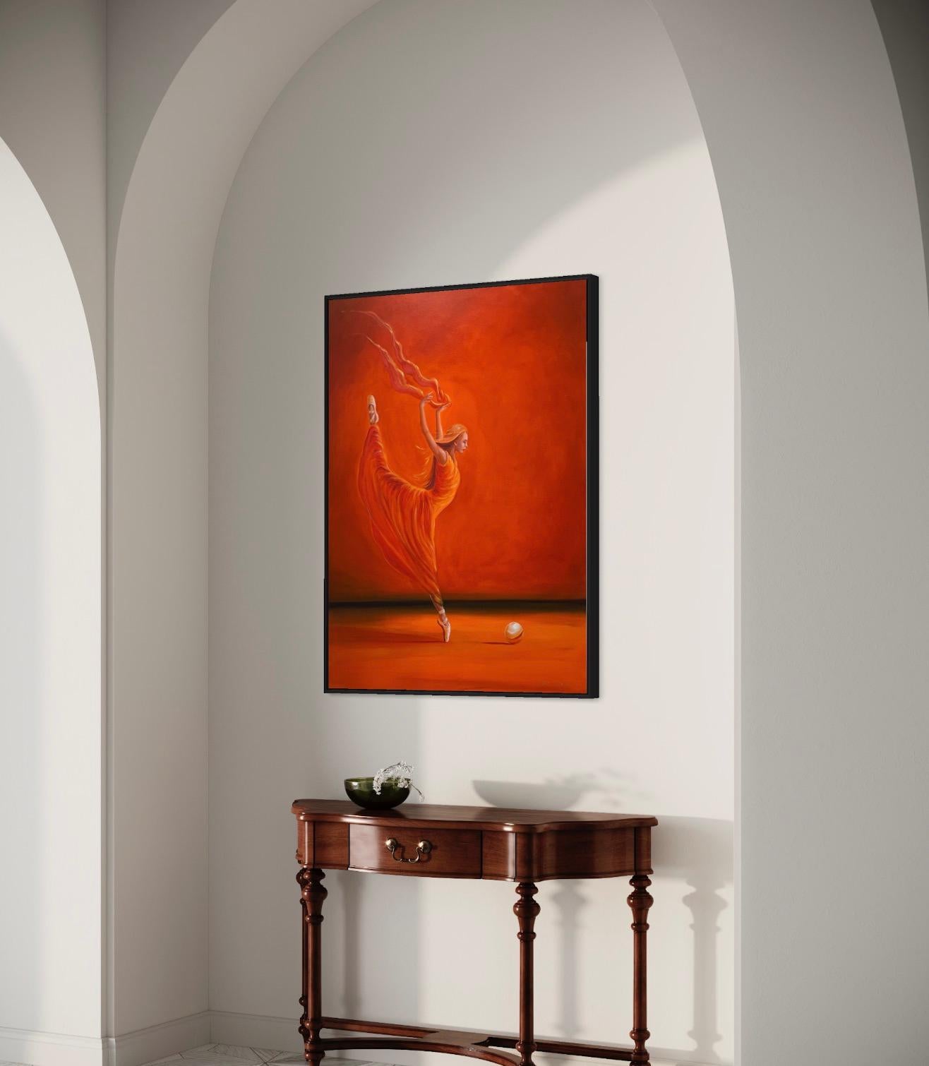 'Vivacita' - Ballerina in Orange - The Ballet Series - Figurative Oil Painting For Sale 6