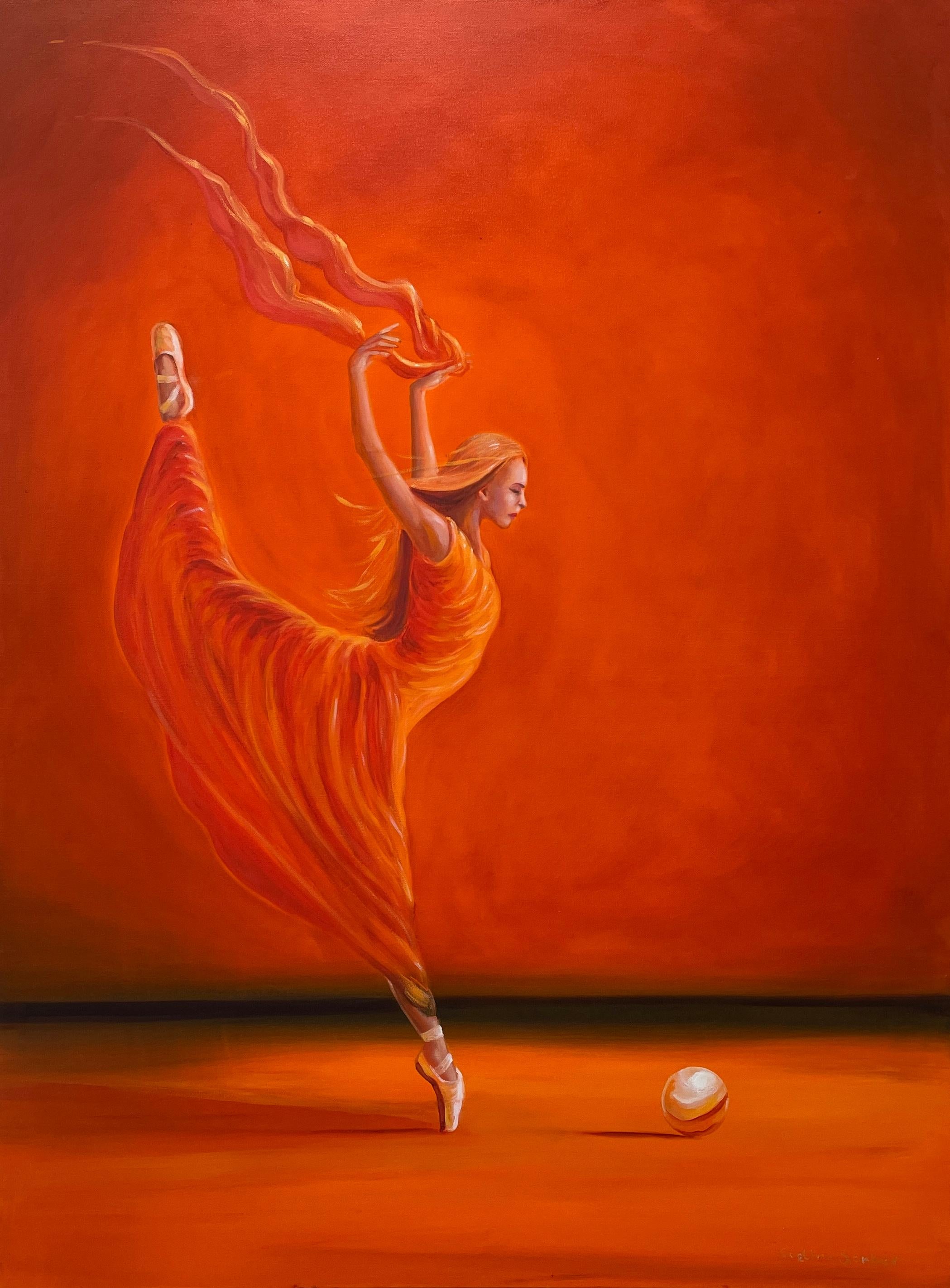 Avelino Sanher Abstract Painting - 'Vivacita' - Ballerina in Orange - The Ballet Series - Figurative Oil Painting