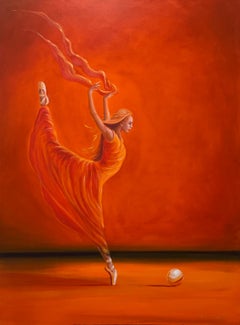 „Vivacita“ – Ballerina in Orange – Die Ballettserie – Figuratives Ölgemälde