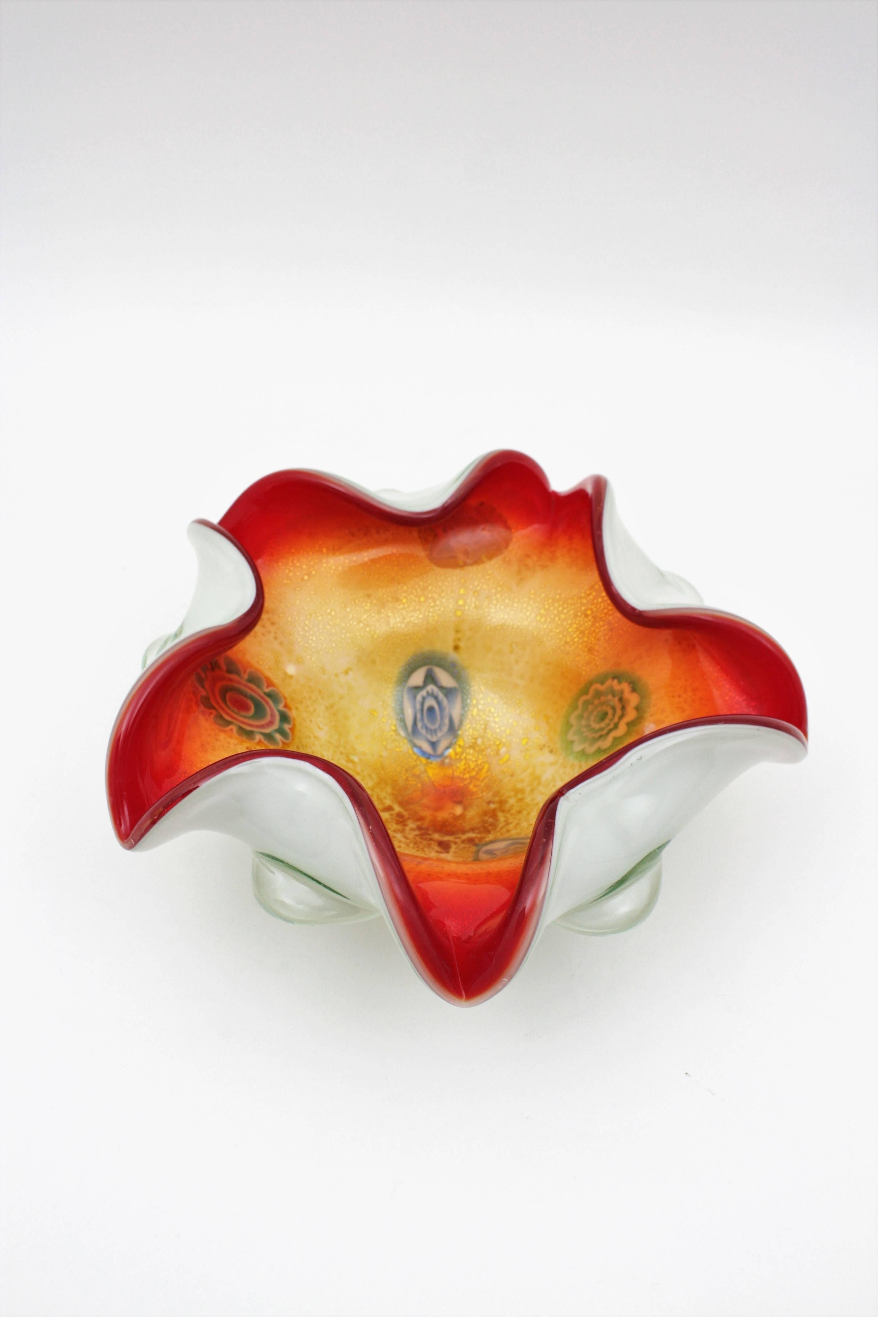 Hand-Crafted Aldo Nason AVEM Murano Glass Murrine Gold Silver Flecks Centerpiece Bowl For Sale