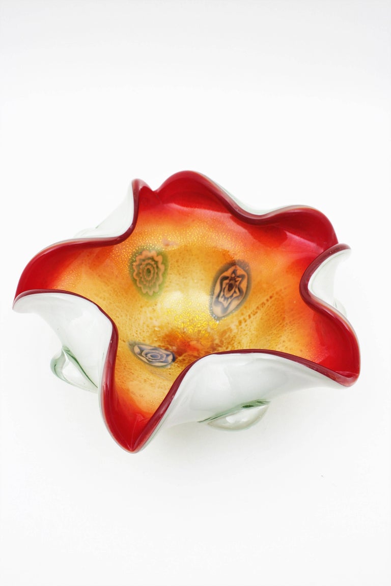 Aldo Nason AVeM Murano Millefiori Gold Silver Flecks Art Glass Bowl In Excellent Condition For Sale In Barcelona, ES