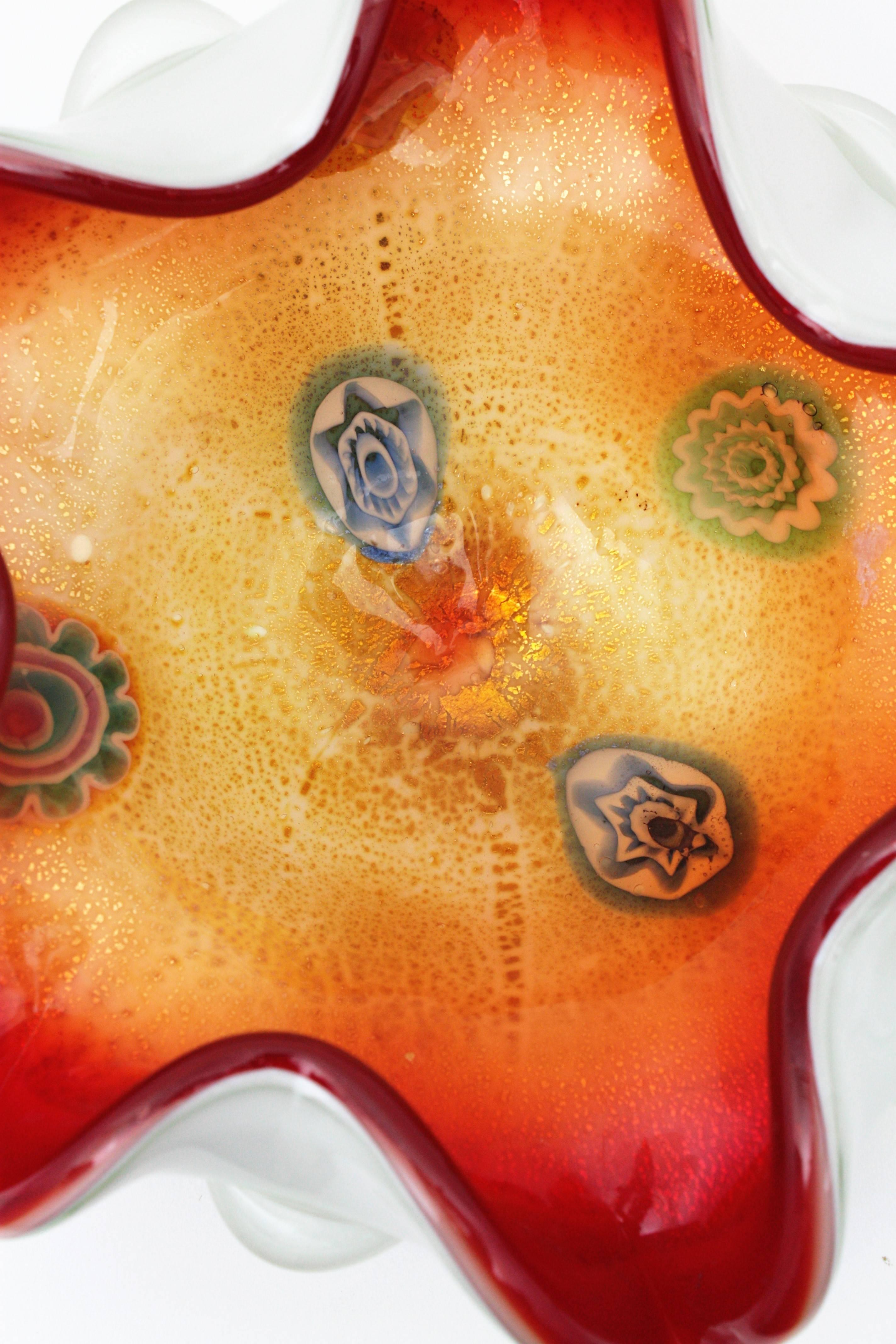 Aldo Nason AVEM Murano Murrine Gold & Silber Flecken Kunstglas Tafelaufsatz Schale (20. Jahrhundert) im Angebot