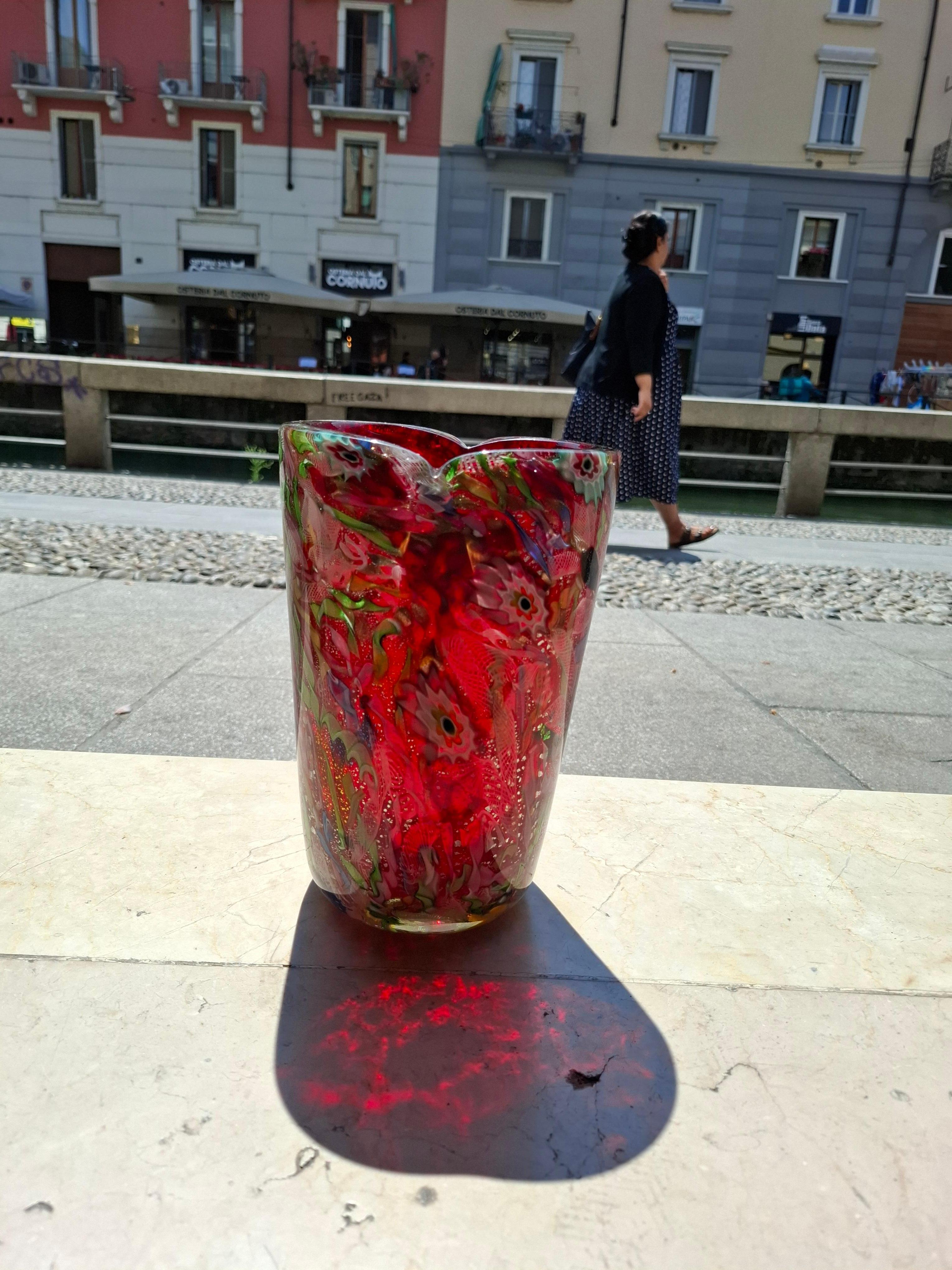 AVEM - Arte VEtraria Muranese, Vaso in vetro di murano, modello chiamato fine giornata, molto belli e colorati.
Produktionsdaten 1950.