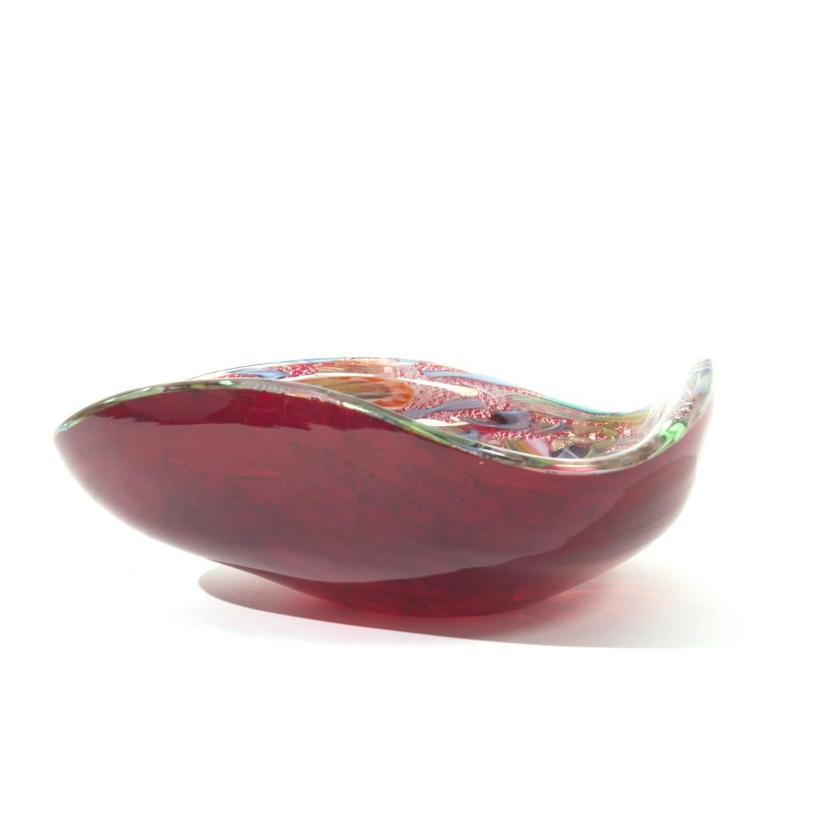 Avem artistic blown Murano glass bowl with aventurine & silver, circa 1950.