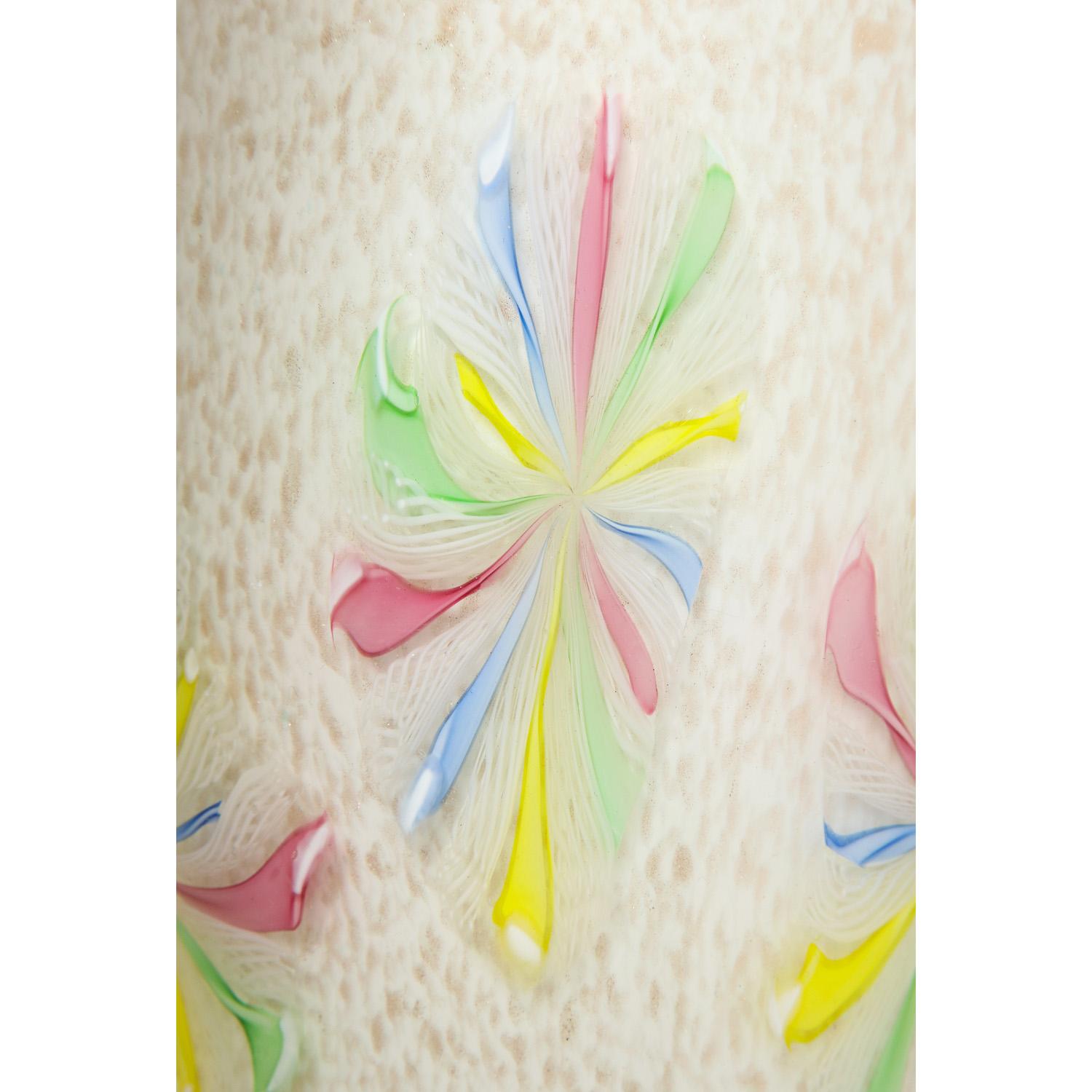 Italian A.V.E.M. Hand Blown Glass Vase with Colorful Starburst Murrhines, 1950s For Sale