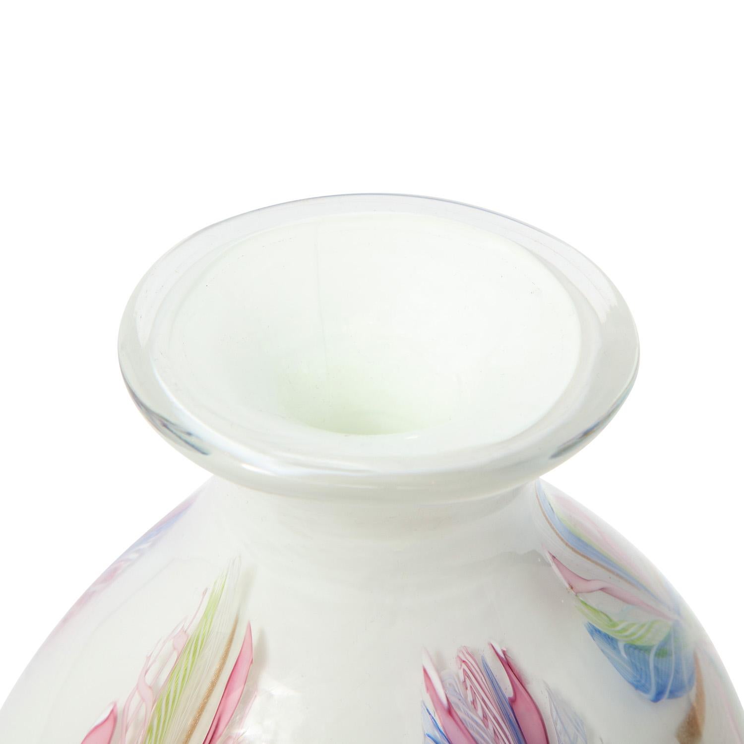 Italian A.V.E.M. Hand Blown Glass Vase with Colorful Starburst Murrhines, 1950s For Sale