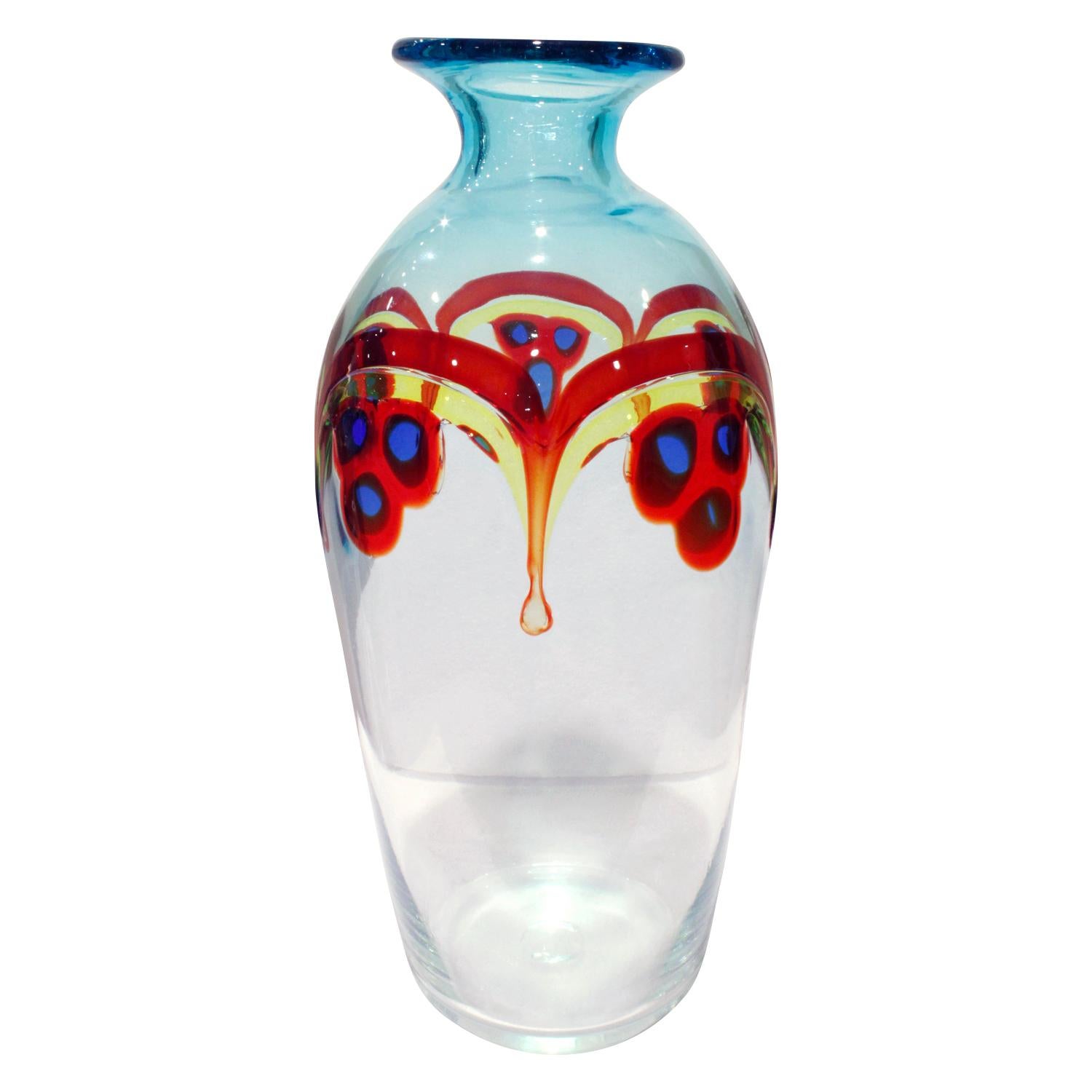 Vase „Pavone“ aus mundgeblasenem Glas von Anzolo Fuga, 1950er Jahre (Moderne der Mitte des Jahrhunderts) im Angebot