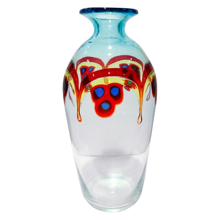 A.V.E.M. Hand Blown Glass Vase with Multicolored Rods and Murrhines