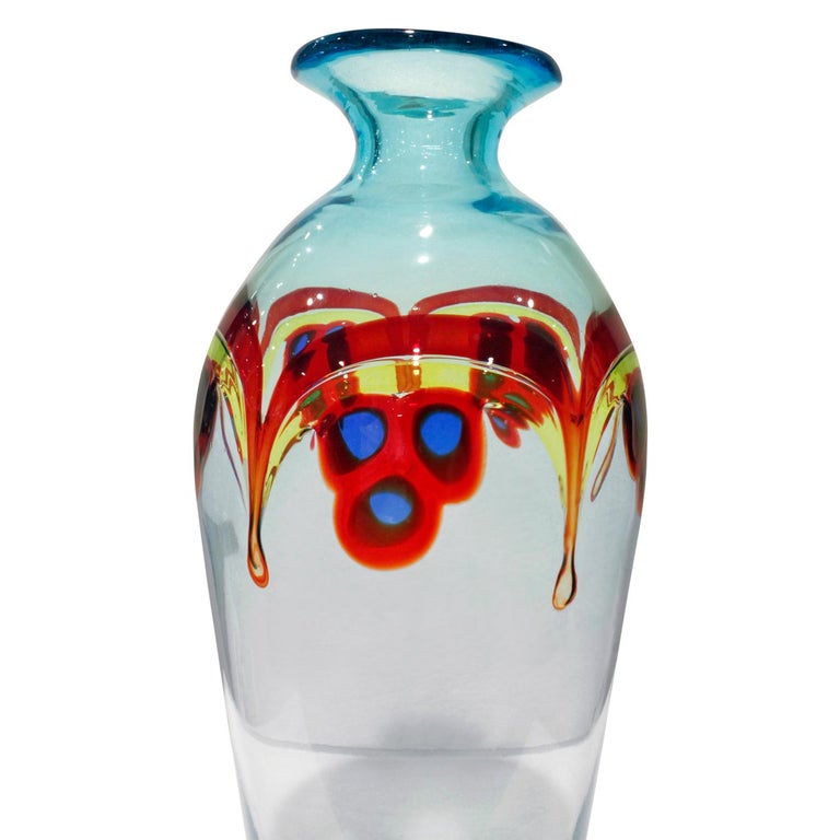 A.V.E.M. Hand Blown Glass Vase with Multicolored Rods and Murrhines