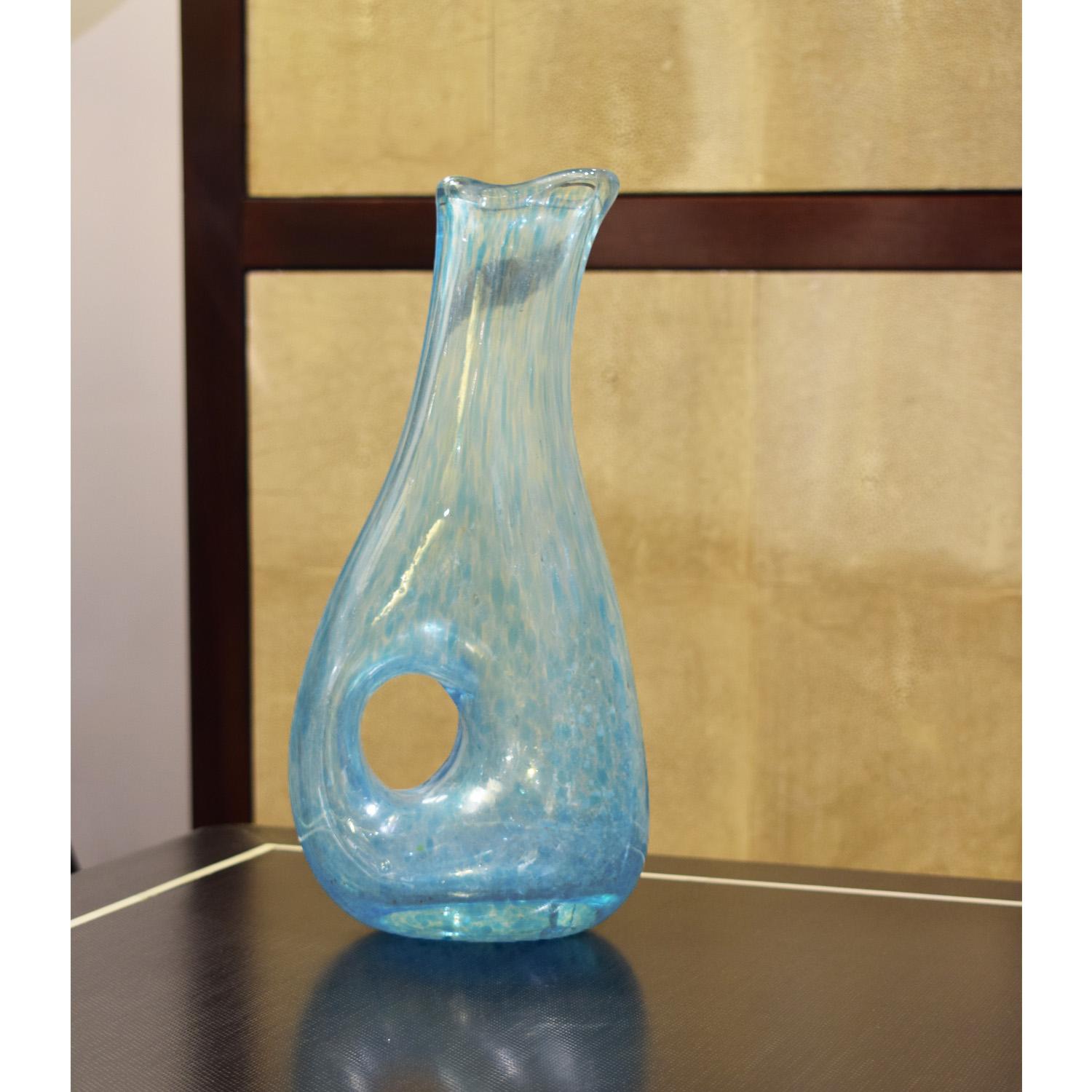 Italian A.V.E.M. Hand Blown Glass with Blue Glass Fragments and Hole, 1950s For Sale