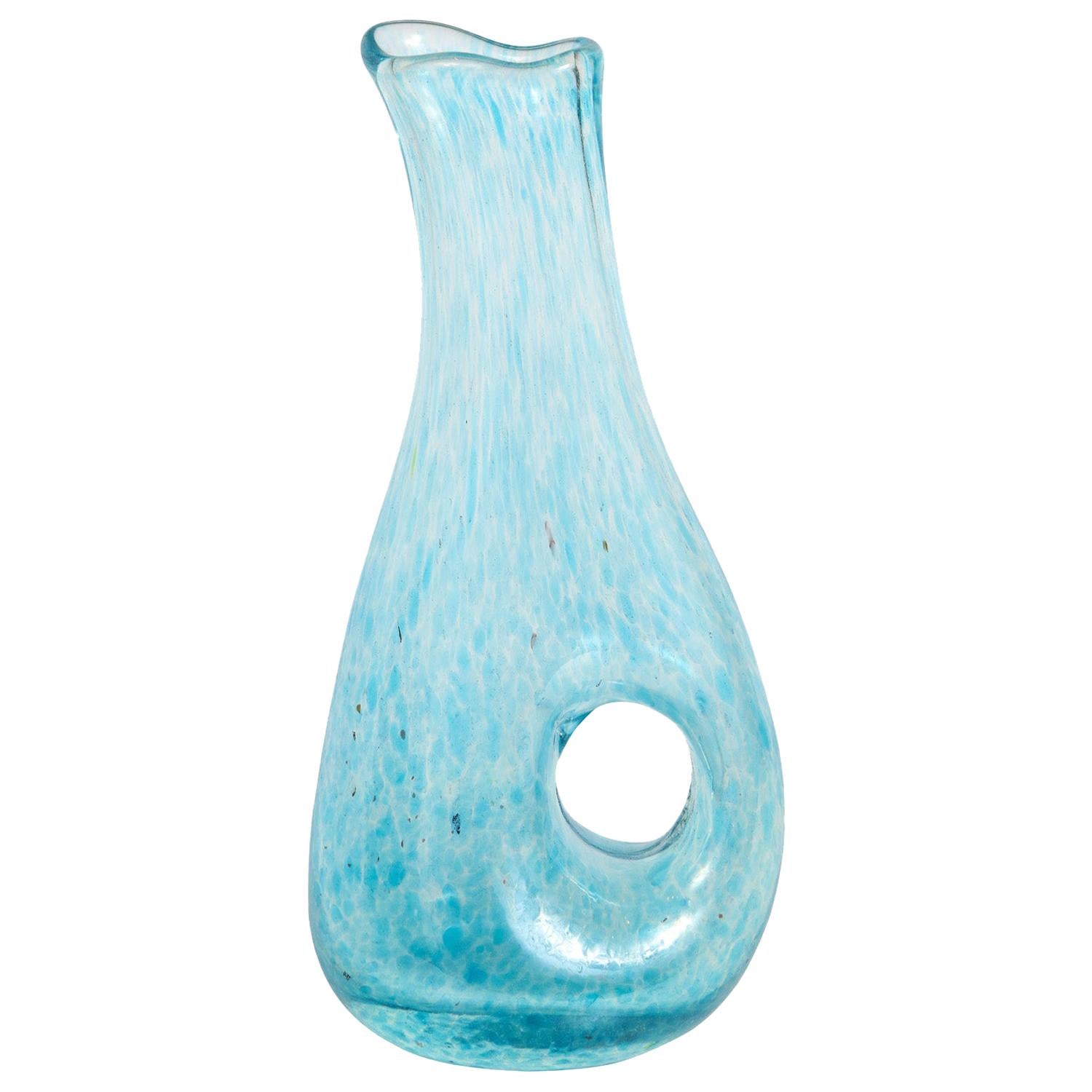 A.V.E.M. Hand Blown Glass with Blue Glass Fragments and Hole, 1950s For Sale