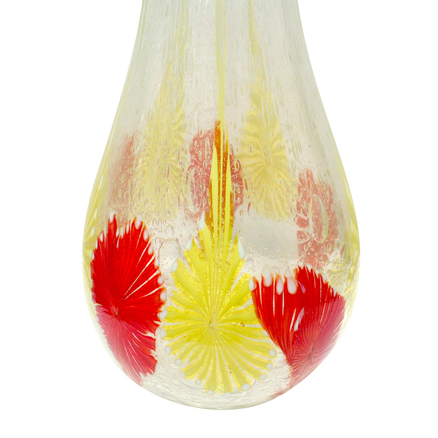 Mid-Century Modern A.V.E.M. Large Hand Blown Glass with Red and Yellow Murrhines, 1950s For Sale