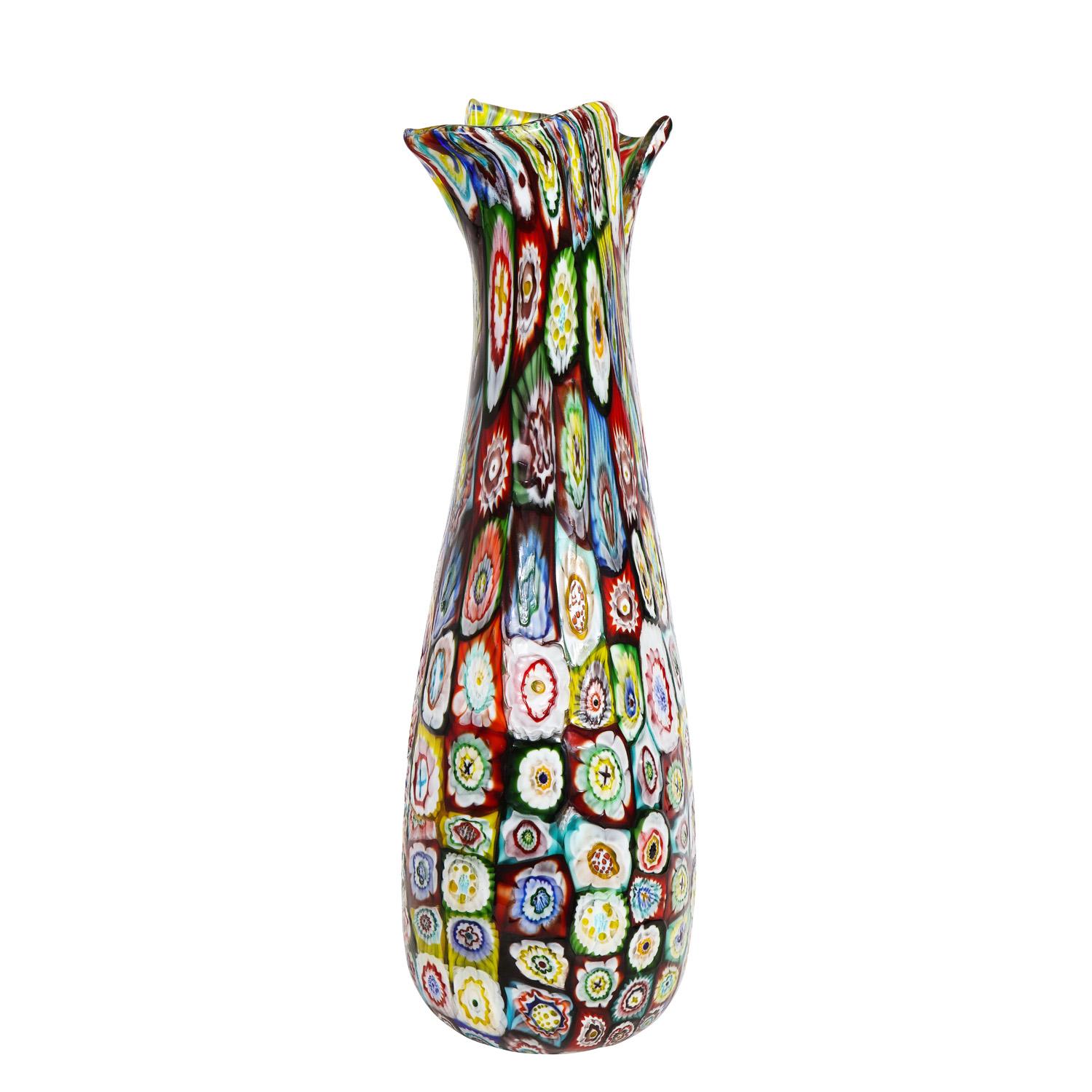 Large hand-blown glass vase with complex colorful murrhines from the “Murrine Giganti” Series by Arte Vetraria Muranese or A.VE.M., Murano Italy, c 1960. This enormous vase is simply exquisite.

Literature:
AVEM, Arte Vetraria Muranese, Artistic