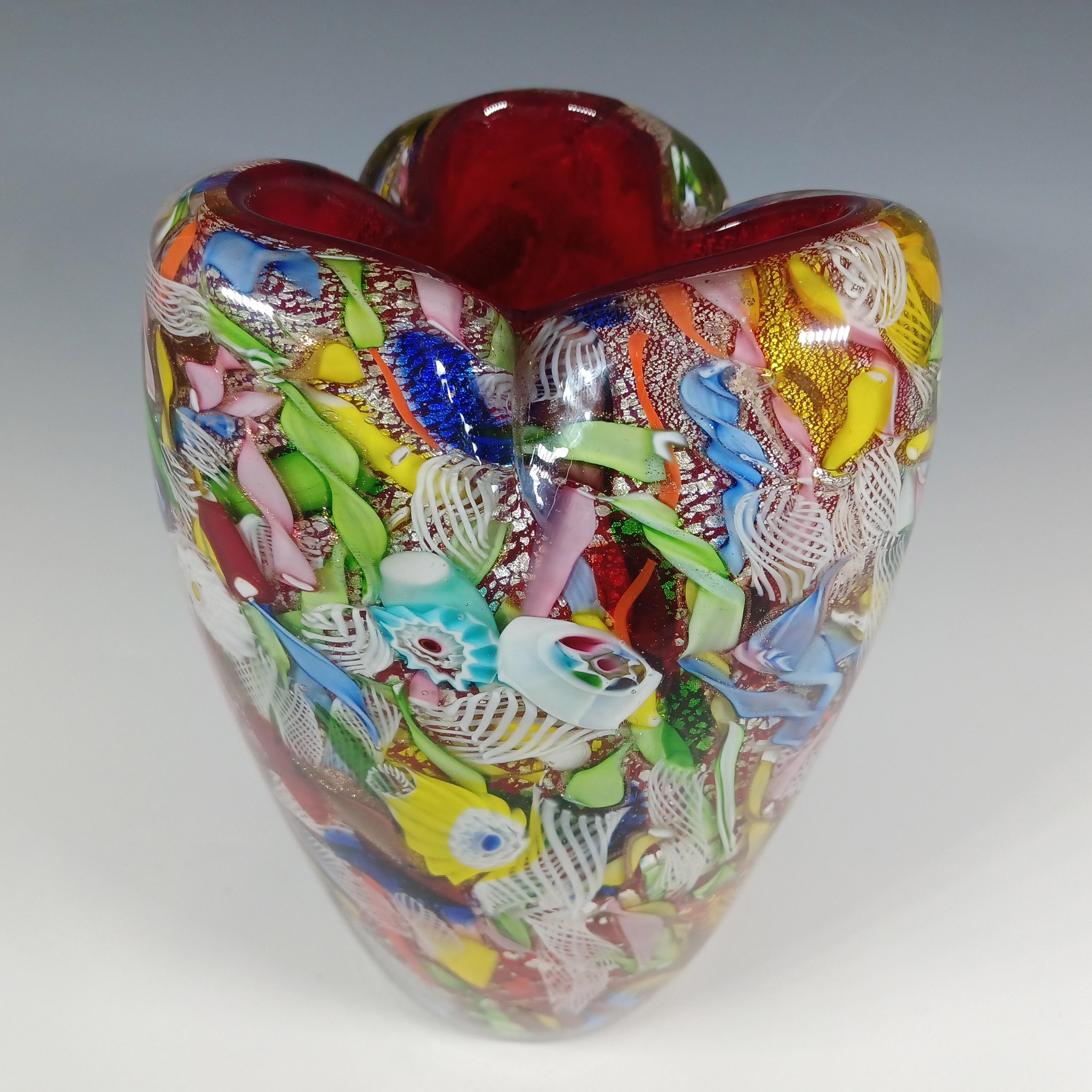 Mid-Century moderno AVEM GRANDE Vaso di Murano Zanfirico Bizantino / Tutti Frutti Rosso in vendita