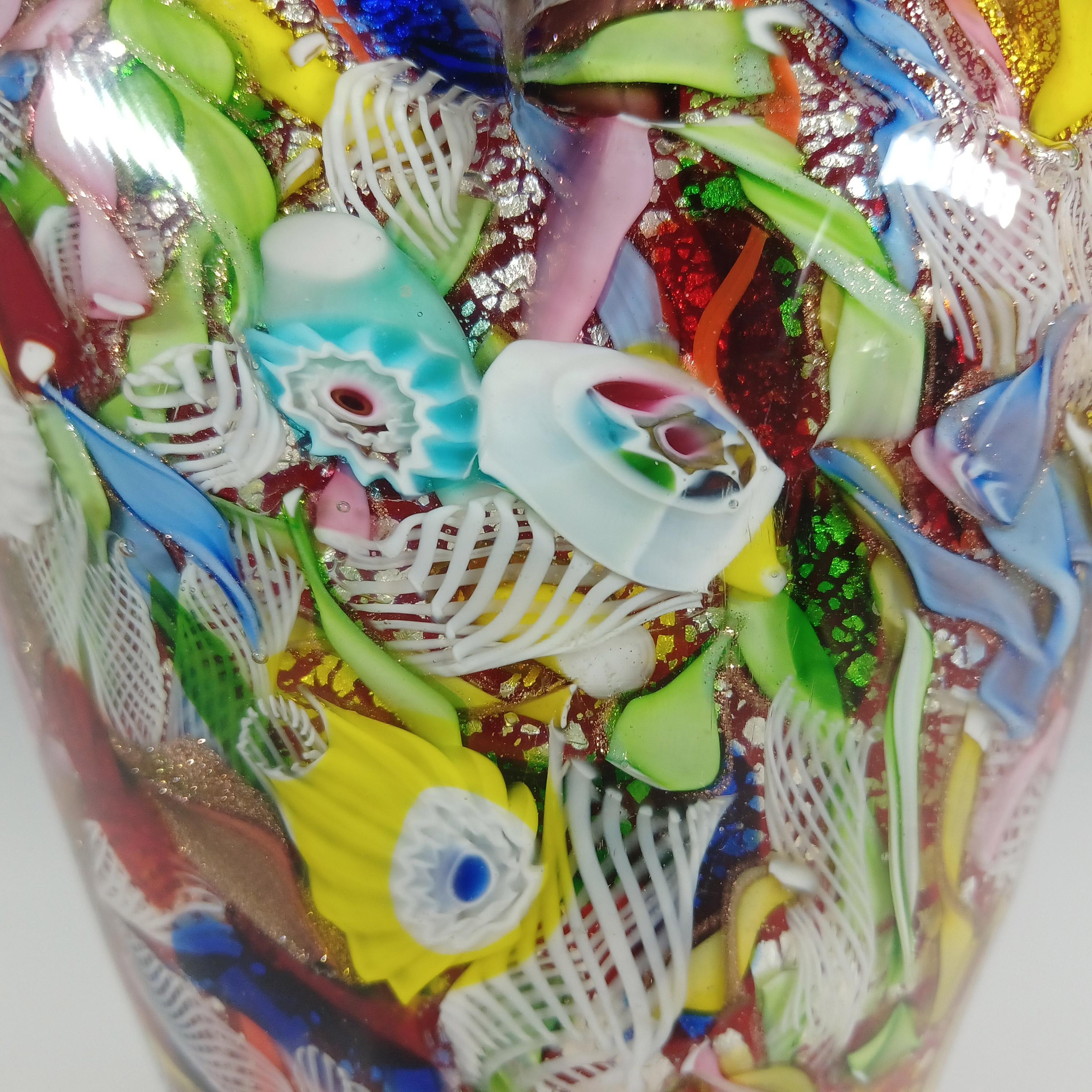 Italiano AVEM GRANDE Vaso di Murano Zanfirico Bizantino / Tutti Frutti Rosso in vendita