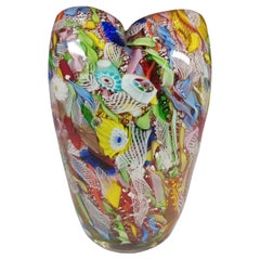 AVEM LARGE Murano Zanfirico Bizantino / Tutti Frutti Rote Glasvase, AVEM LARGE
