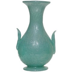 Vintage A.Ve.M. Murano 1932 Teal Green Pulegoso Bubbles Italian Art Glass Flower Vase