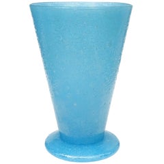 AVeM Murano Blue Iridescent Pulegoso Bubbles Italian Art Glass Flower Vase