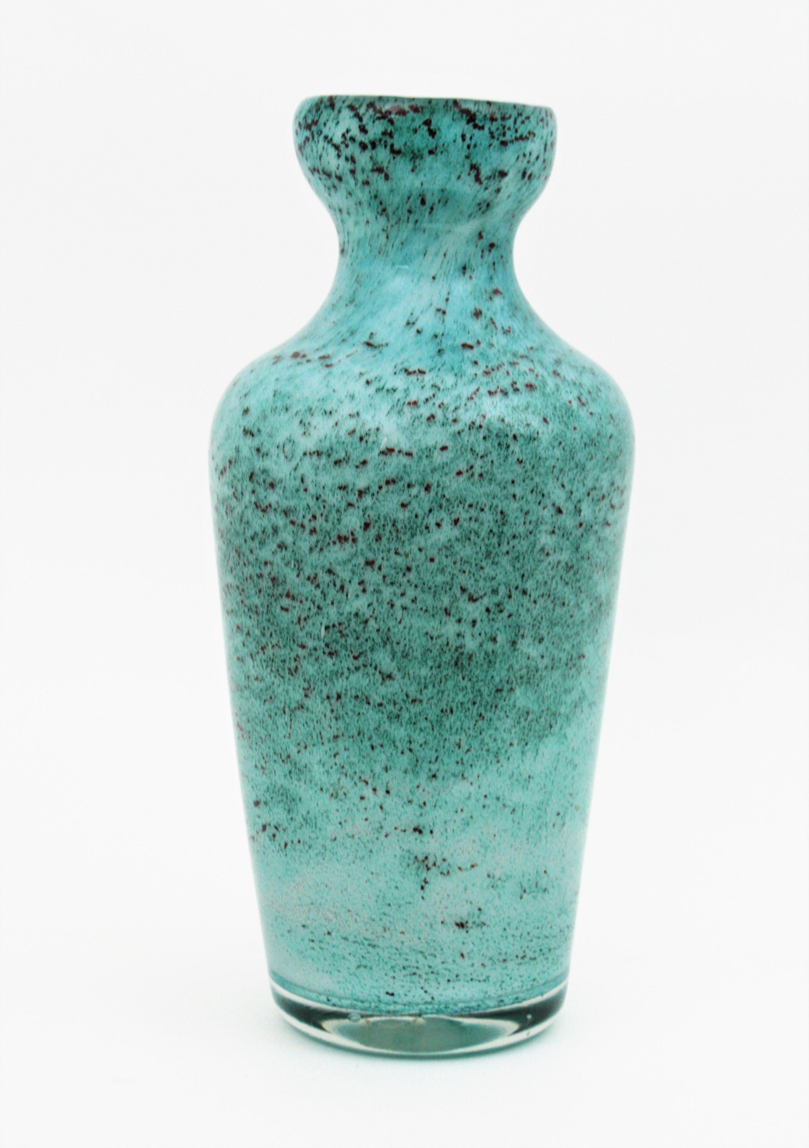 20th Century AVEM Murano Turquoise Blue Art Glass Vase, 1950s
