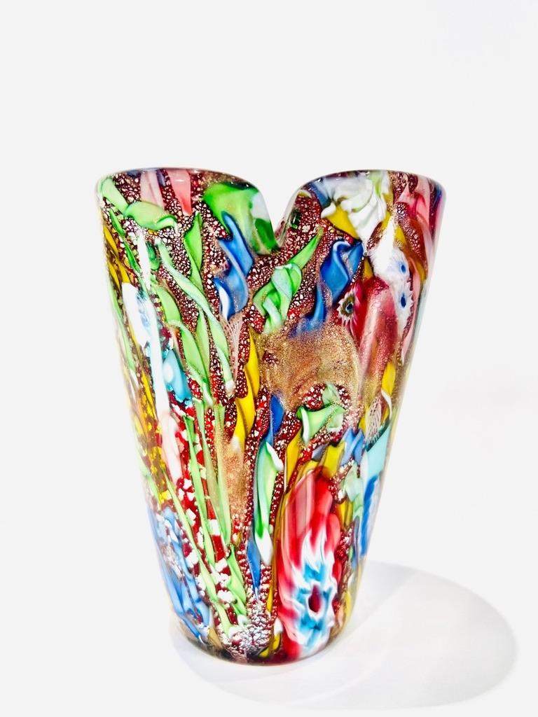 Italian AVeM Murano glass multicolor vase circa 1950 For Sale