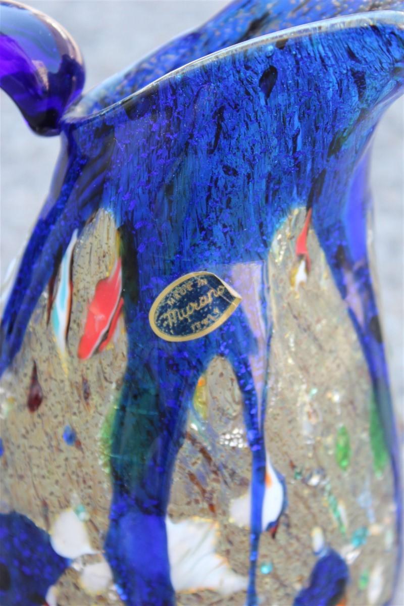 Pichet en verre de Murano bleu cobalt Avem Verre de Murano design italien midcentury.