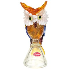 A.Ve.M. Murano Gold Flecks Applied Feather Italian Art Glass Owl Bird Sculpture