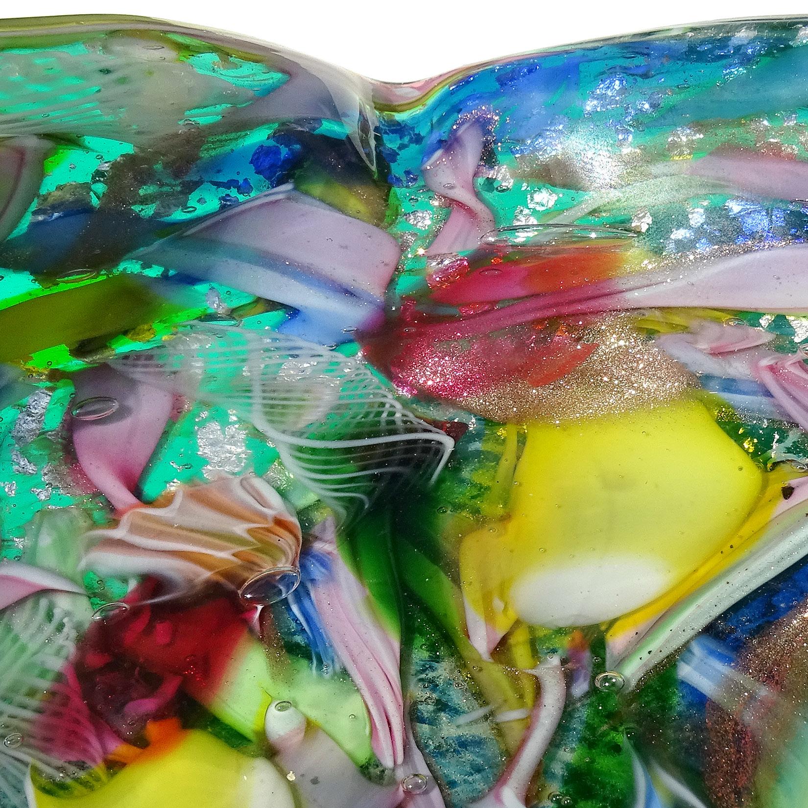 Bol en verre d'art italien de Murano vert Millefiori à fleurs et mouchetures d'argent Bon état - En vente à Kissimmee, FL