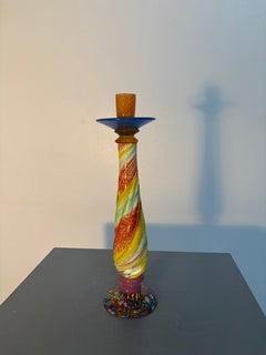 AVEM Murano Multicolored Art Glass Candle Holder with Spiral Stem