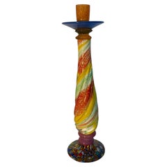 AVEM Murano Multicolored Art Glass Candle Holder with Spiral Stem