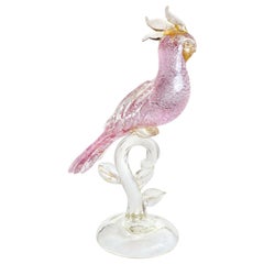 A.Ve.M. Murano Pink Silver Gold Flecks Italian Art Glass Cockatoo Bird Sculpture