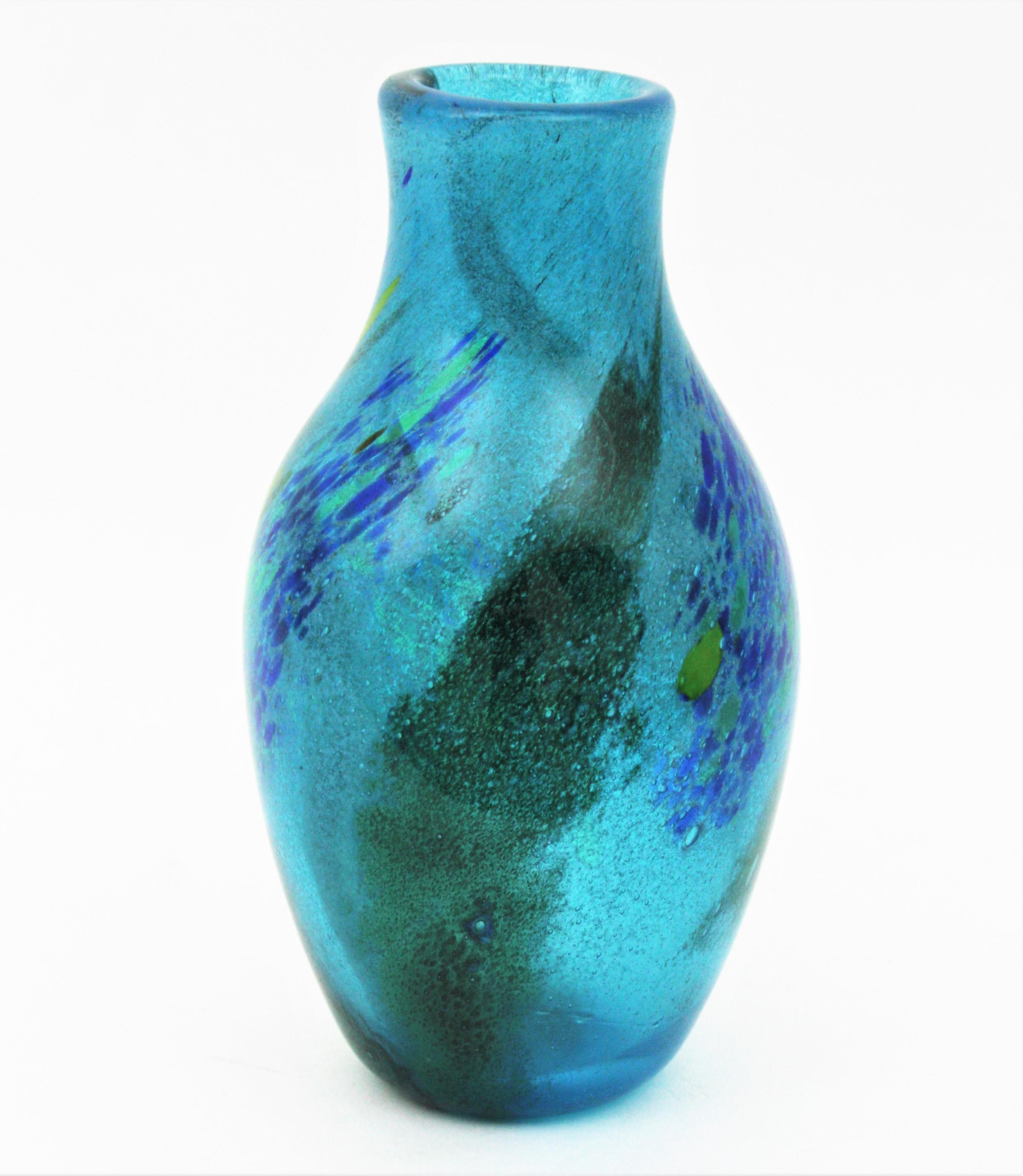 AVEM Murano Pulegoso Murrine Blue Art Glass Vase, 1950s For Sale 5