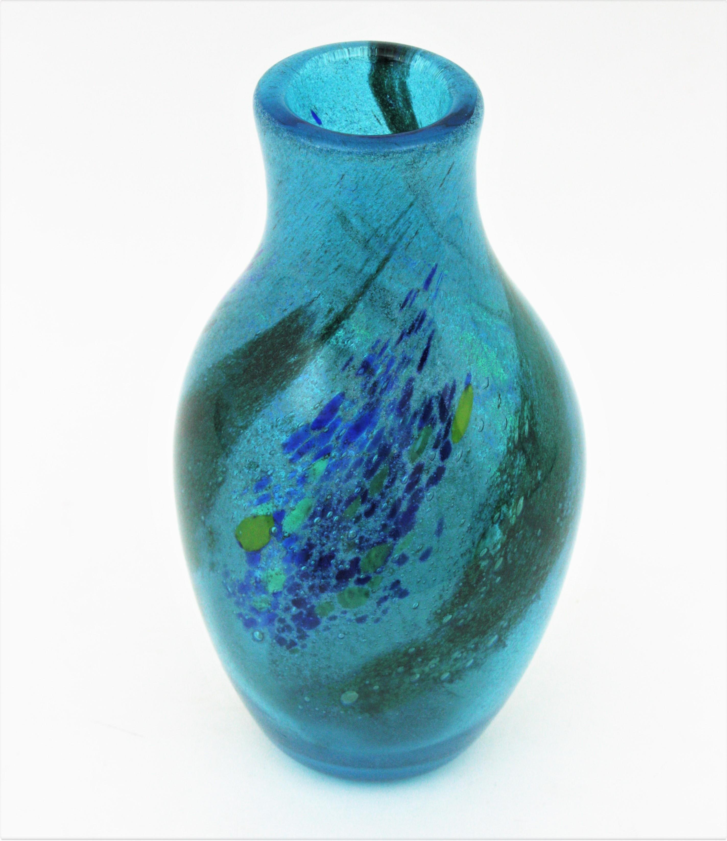 AVEM Murano Pulegoso Murrine Blue Art Glass Vase, 1950s For Sale 6