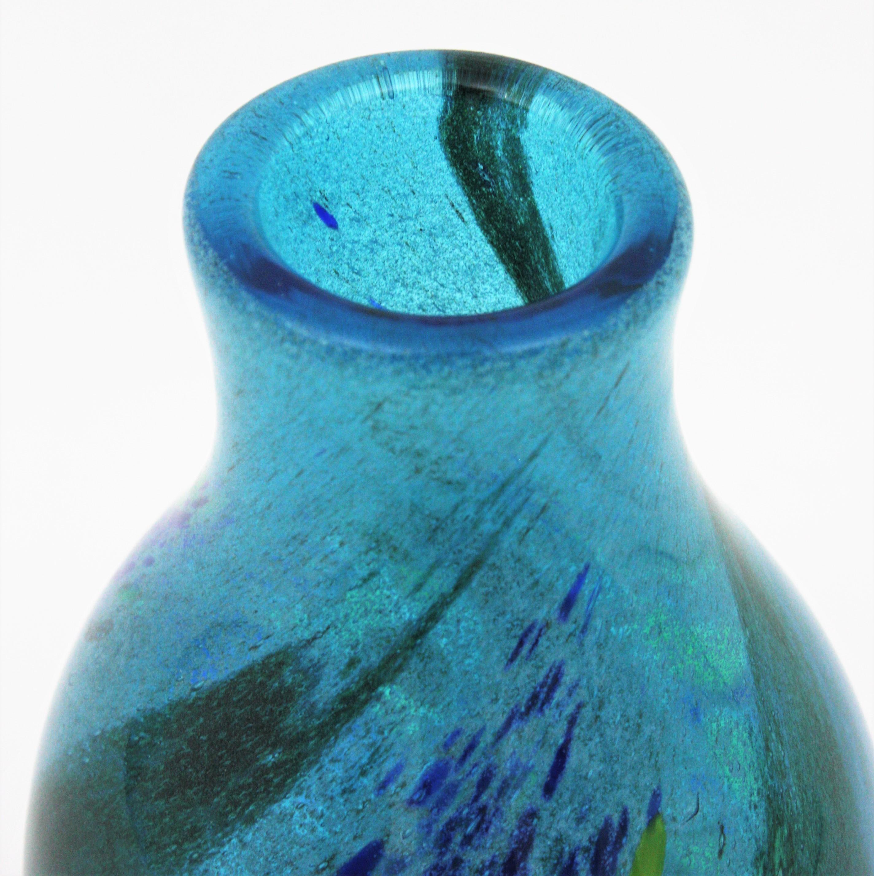 AVEM Murano Pulegoso Murrine Blue Art Glass Vase, 1950s For Sale 8