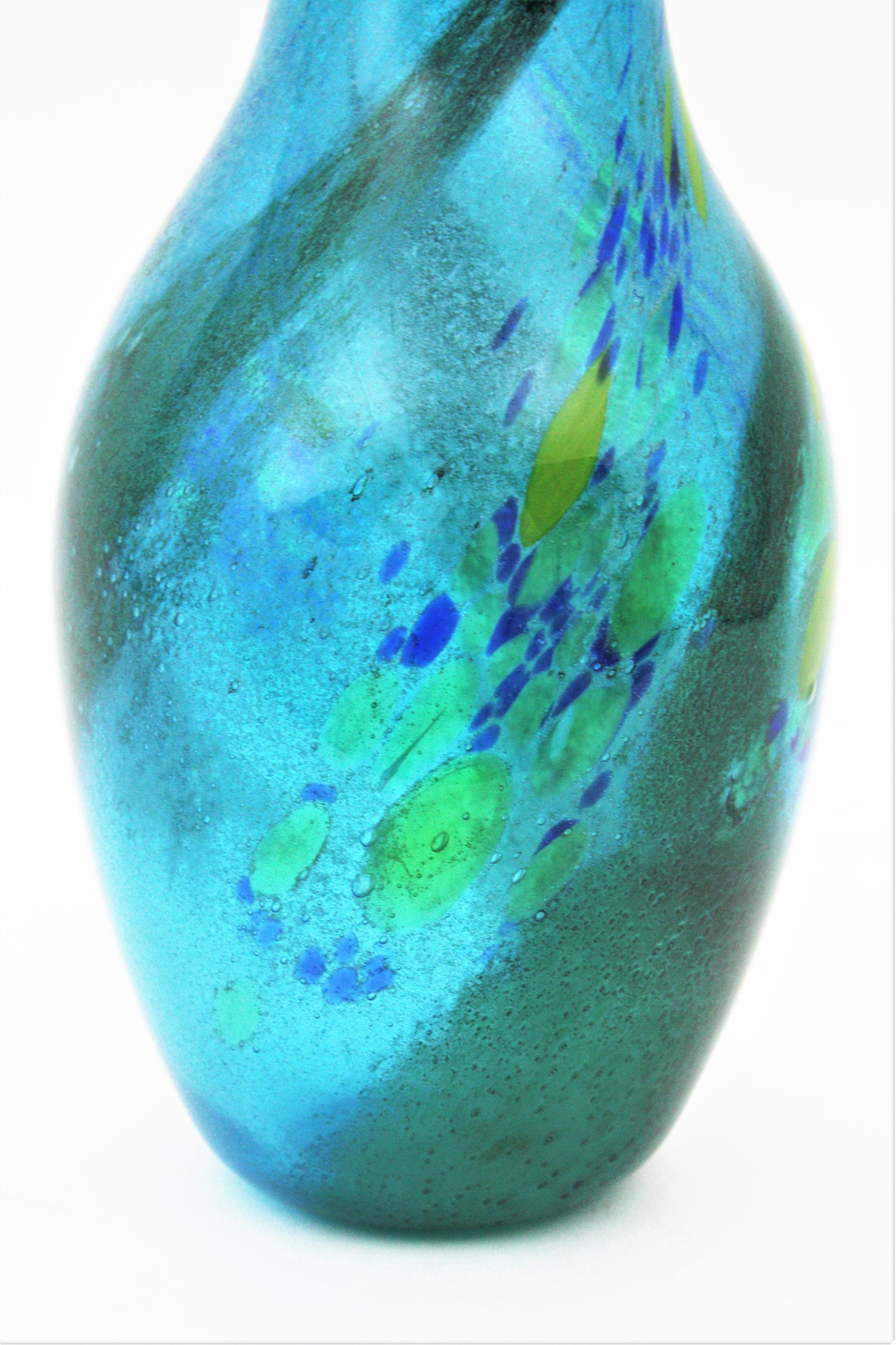 AVEM Murano Pulegoso Murrine Blue Art Glass Vase, 1950s For Sale 1