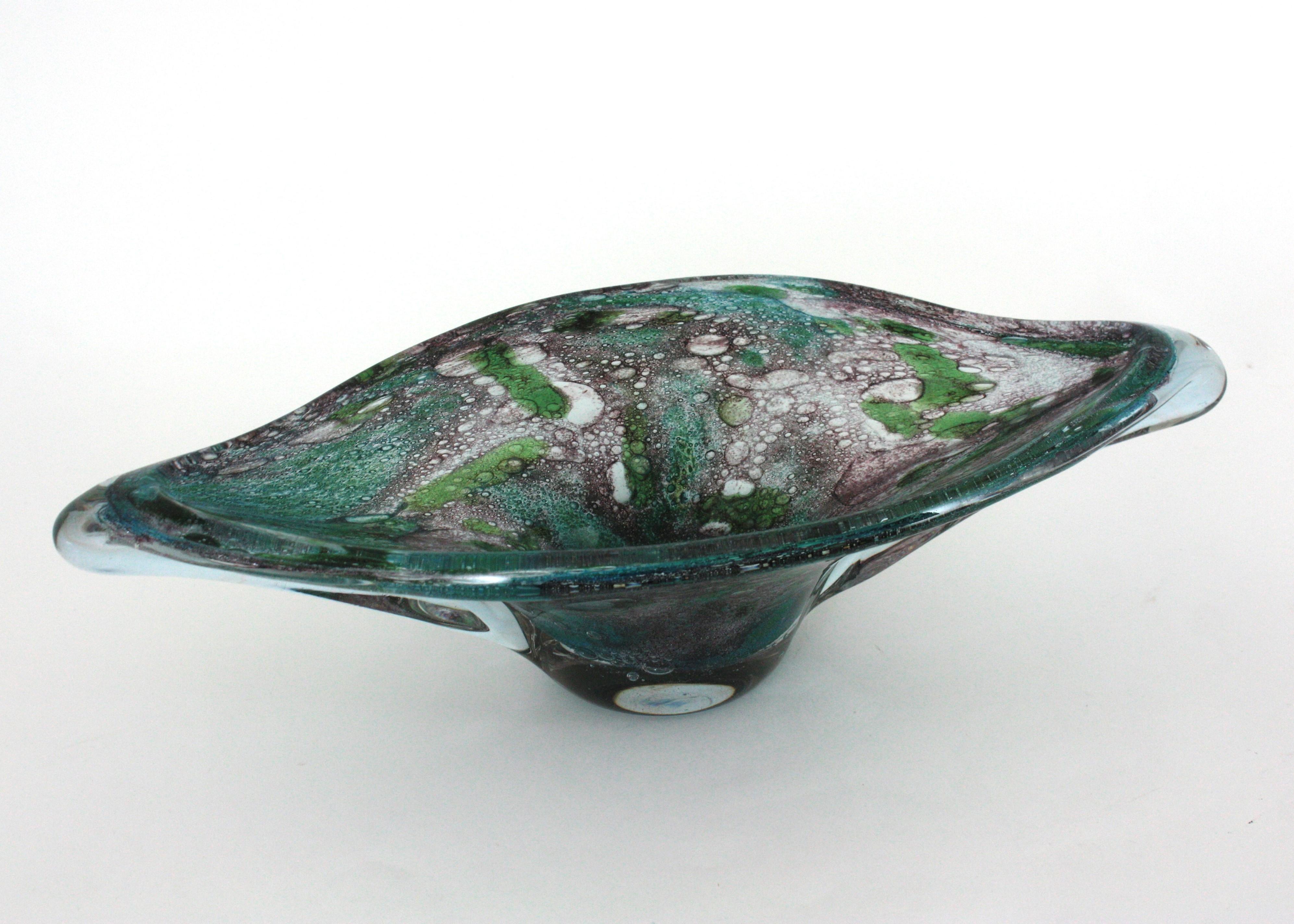 AVEM Murano Pulegoso Púrpura Azul Jarrón Centro de Mesa de Vidrio Artístico en venta 10