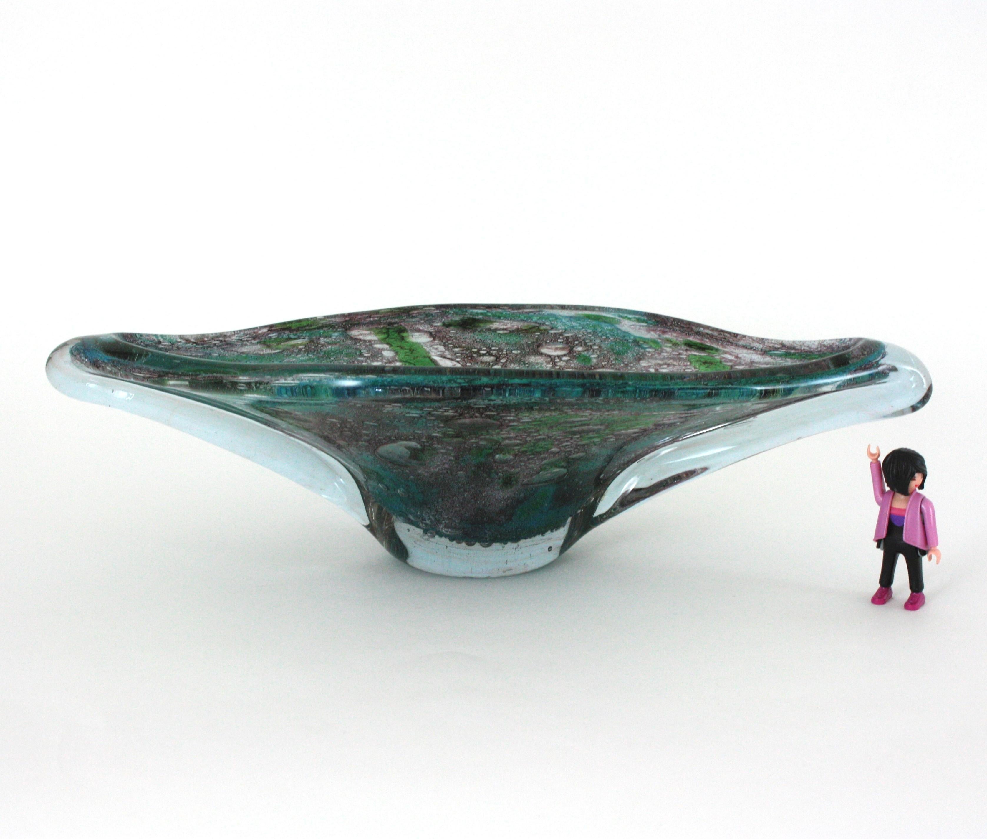 AVEM Murano Pulegoso Púrpura Azul Jarrón Centro de Mesa de Vidrio Artístico Italiano en venta