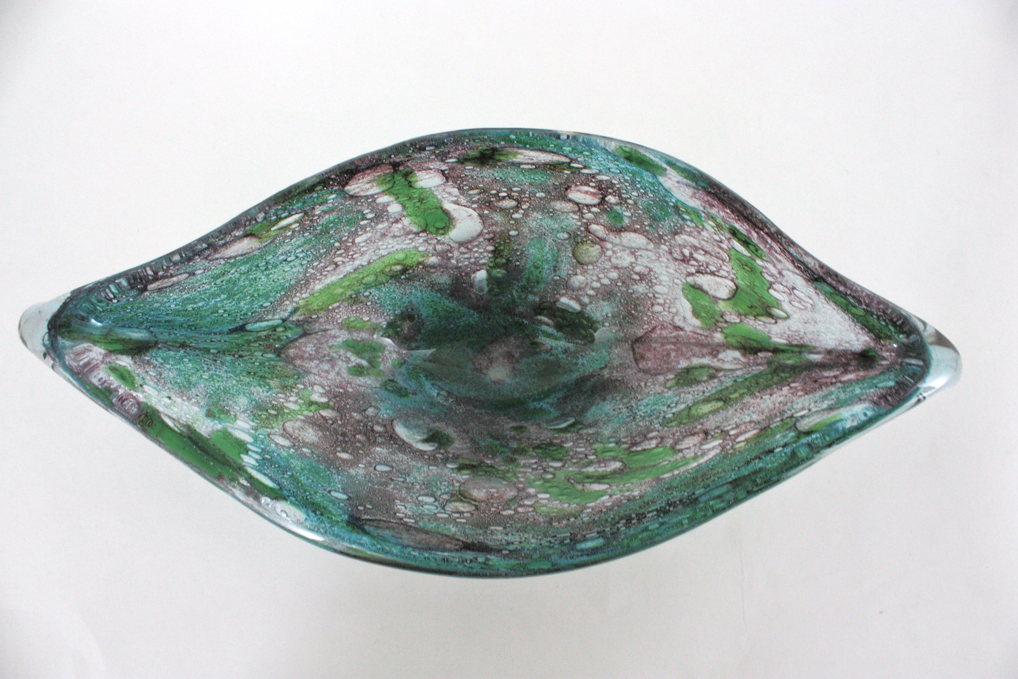 AVEM Murano Pulegoso Púrpura Azul Jarrón Centro de Mesa de Vidrio Artístico siglo XX en venta
