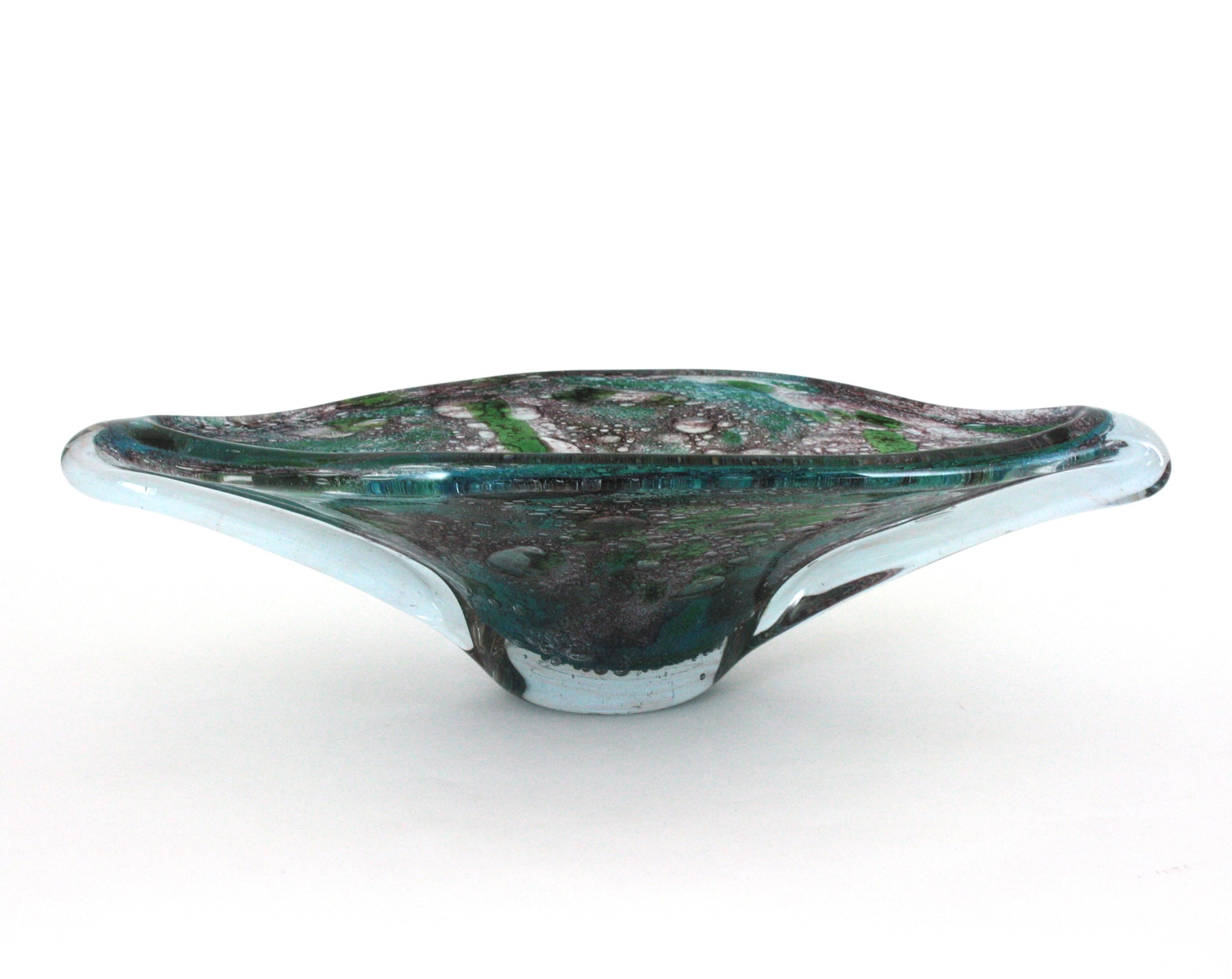 AVEM Murano Pulegoso Púrpura Azul Jarrón Centro de Mesa de Vidrio Artístico en venta 1