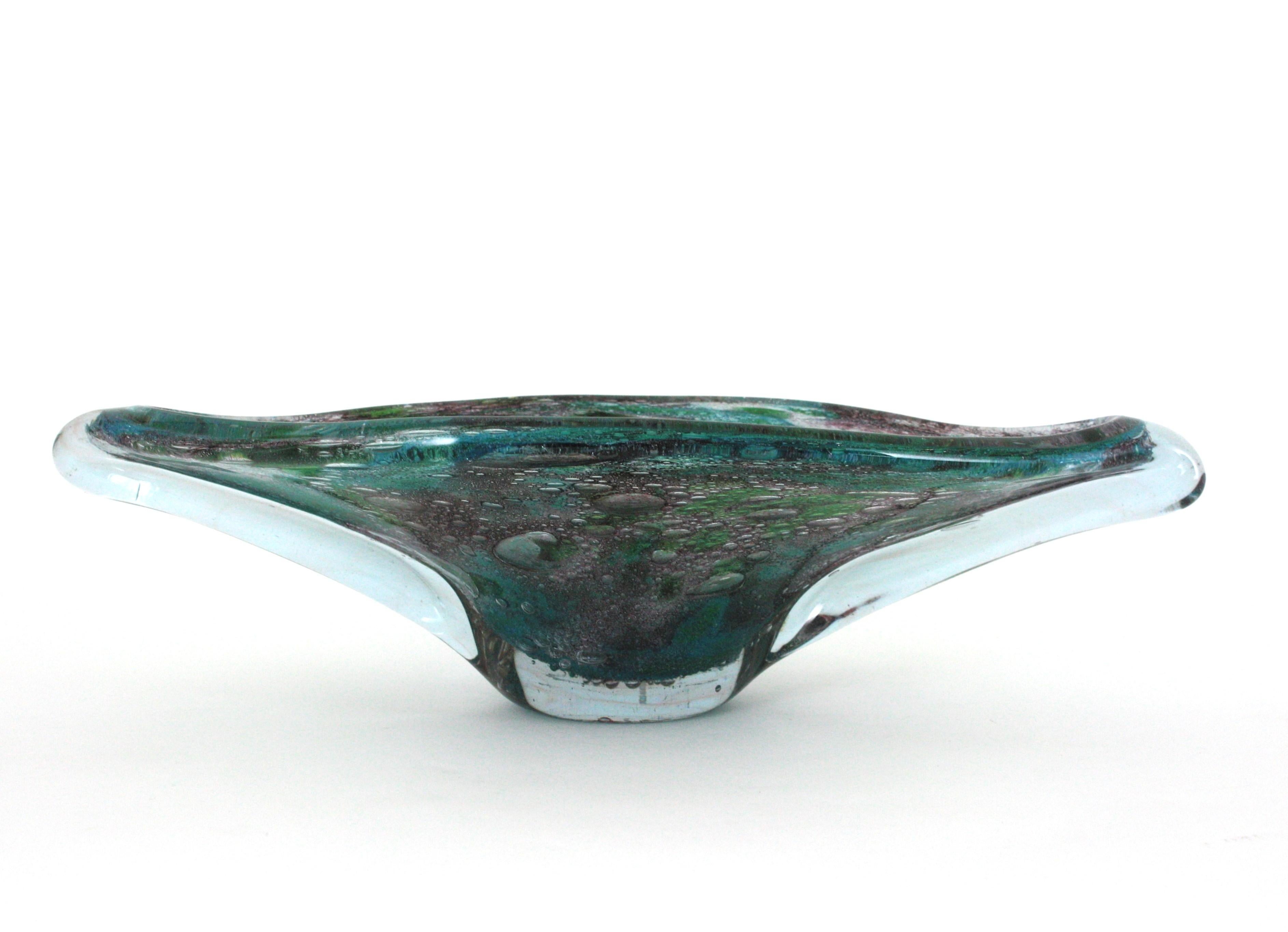 AVEM Murano Pulegoso Púrpura Azul Jarrón Centro de Mesa de Vidrio Artístico en venta 2