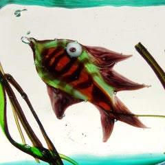 A.Ve.M. Murano Purple Red Green Swimming Fish Blocco acquario in vetro artistico italiano